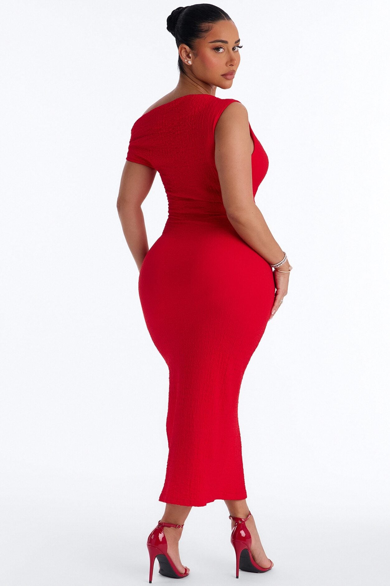 Bridget Textured Midi Dress - Red image 4