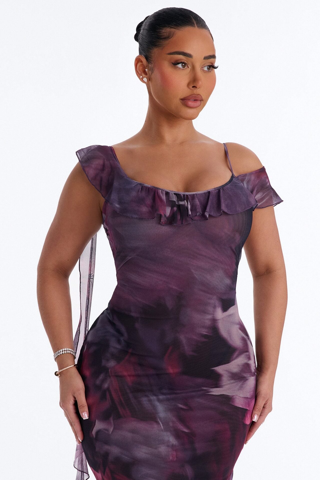 Hopeless Romantic Ruffle Mesh Maxi Dress - Plum/Multi image 2