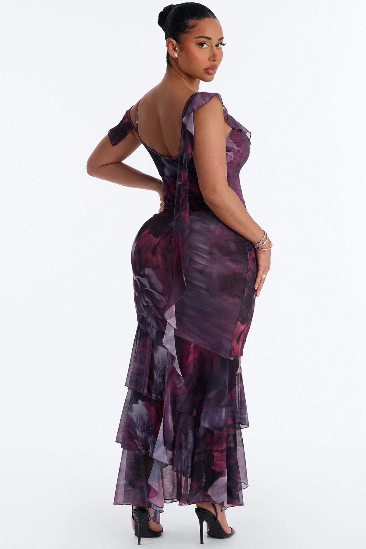 Hopeless Romantic Ruffle Mesh Maxi Dress - Plum/Multi image 4