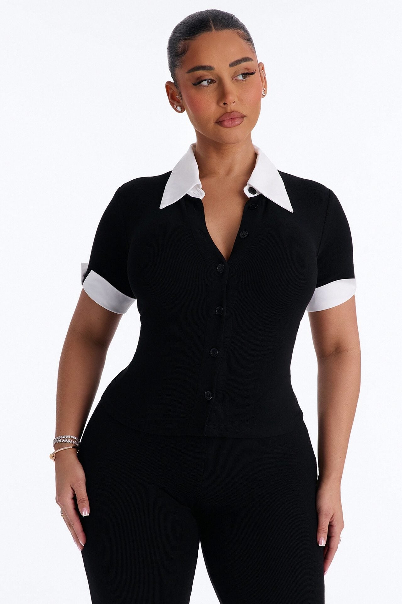 Taylor Short Sleeve Flare Pant Set - Black image 2