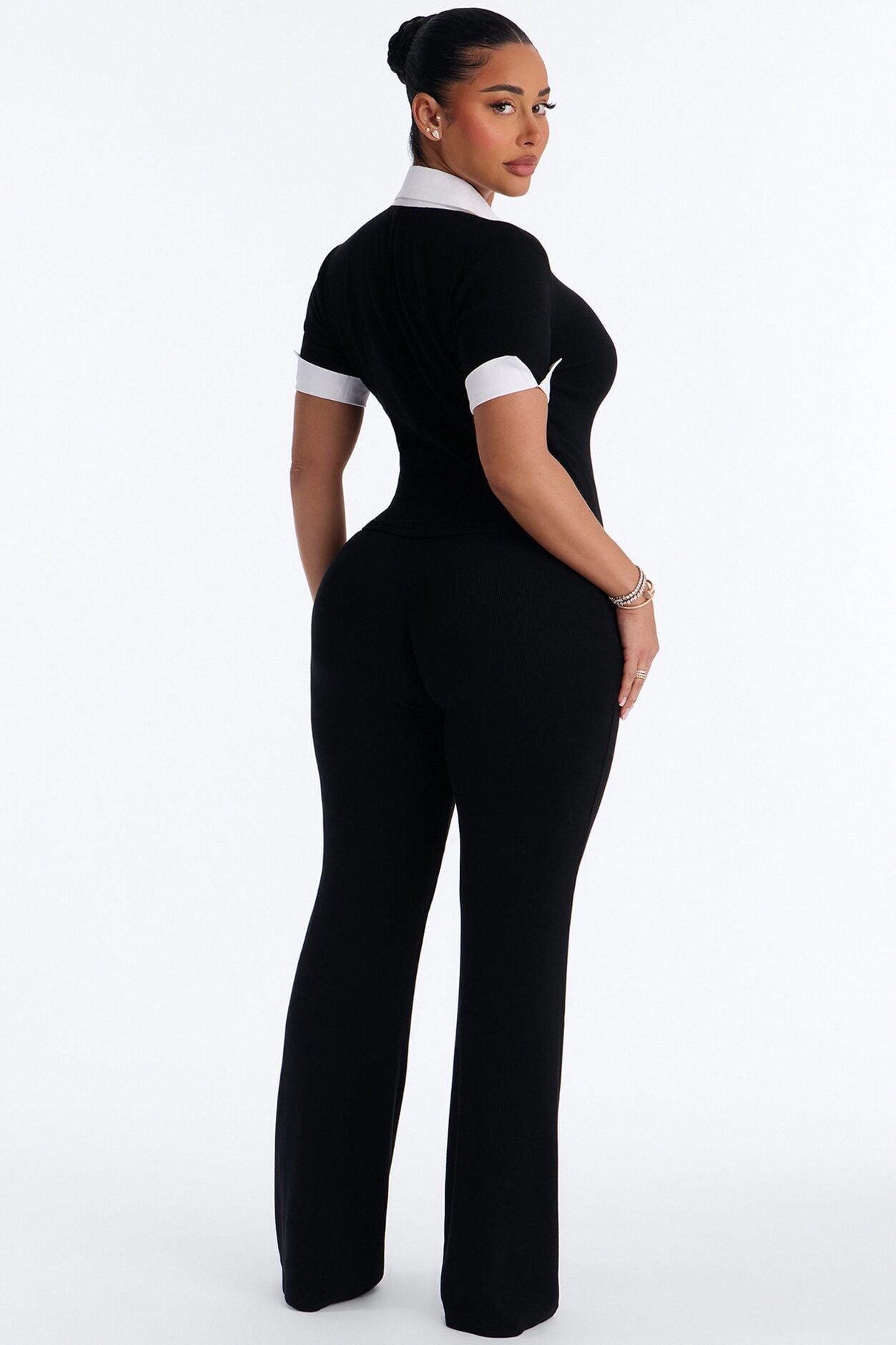 Taylor Short Sleeve Flare Pant Set - Black image 4