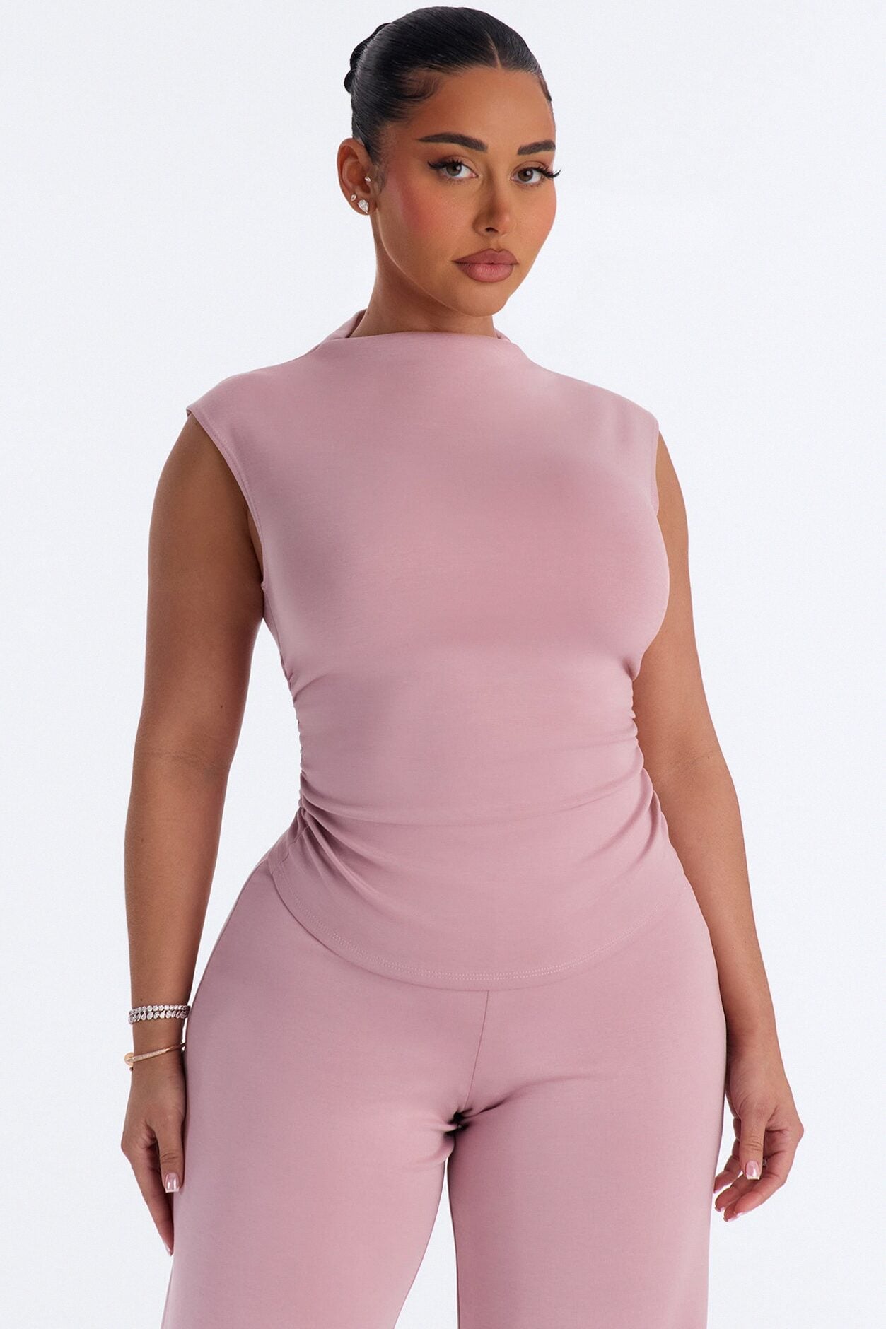 Kiana Sleeveless Mock Neck Pant Set - Mauve image 2