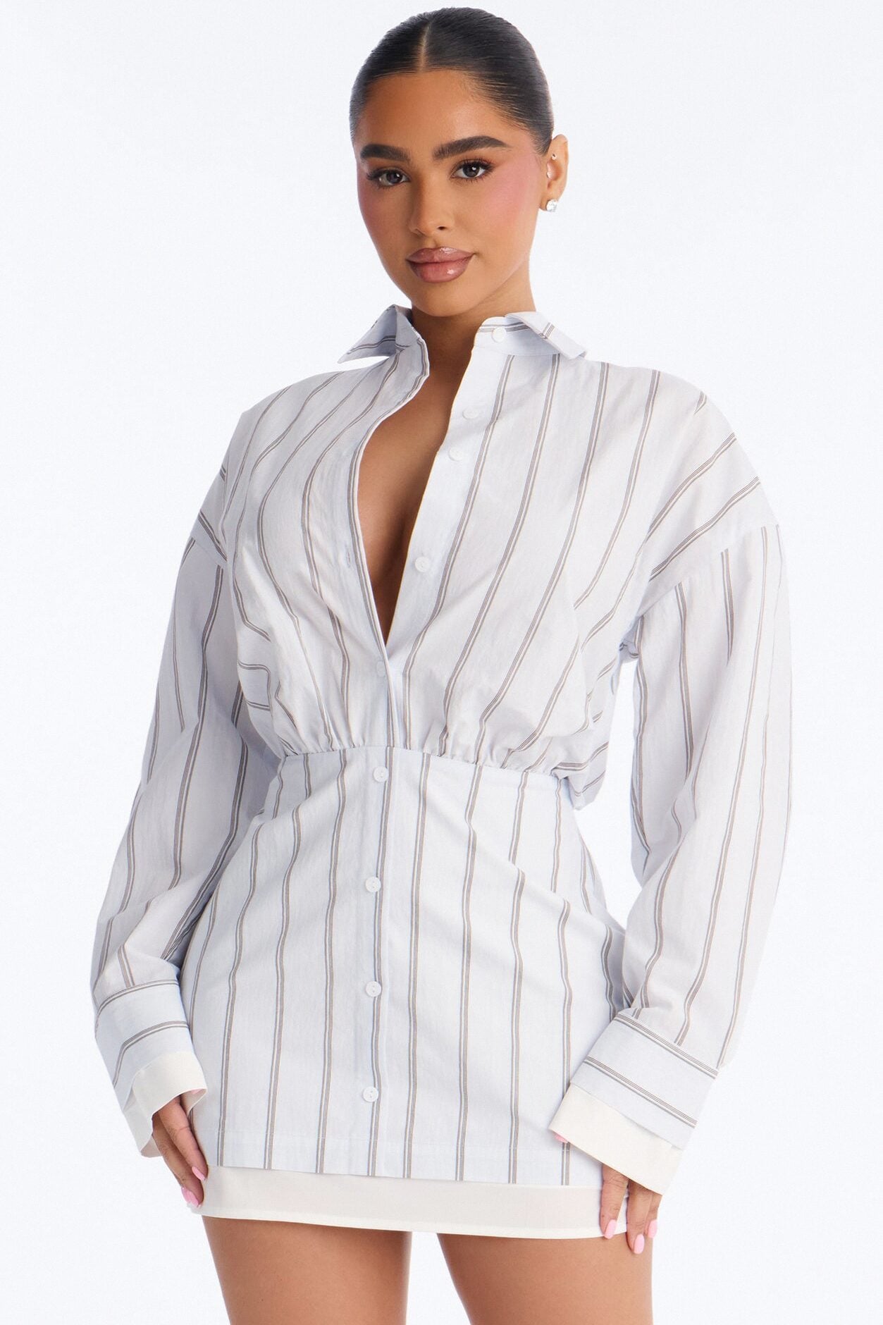 Halle Striped Nylon Mini Dress - Light Blue image 2
