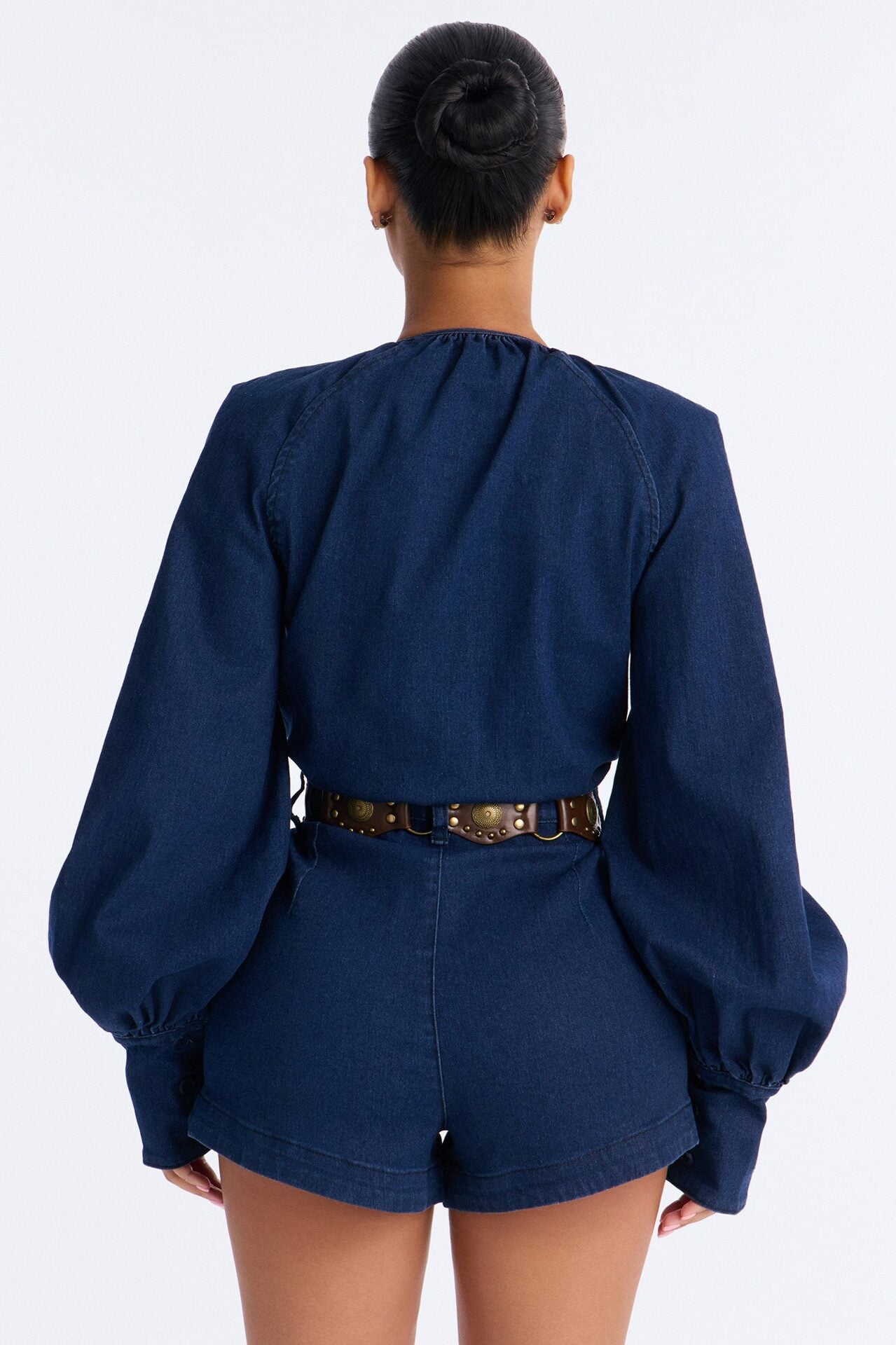 Off To La Quinta Belted Romper - Dark Wash image 3