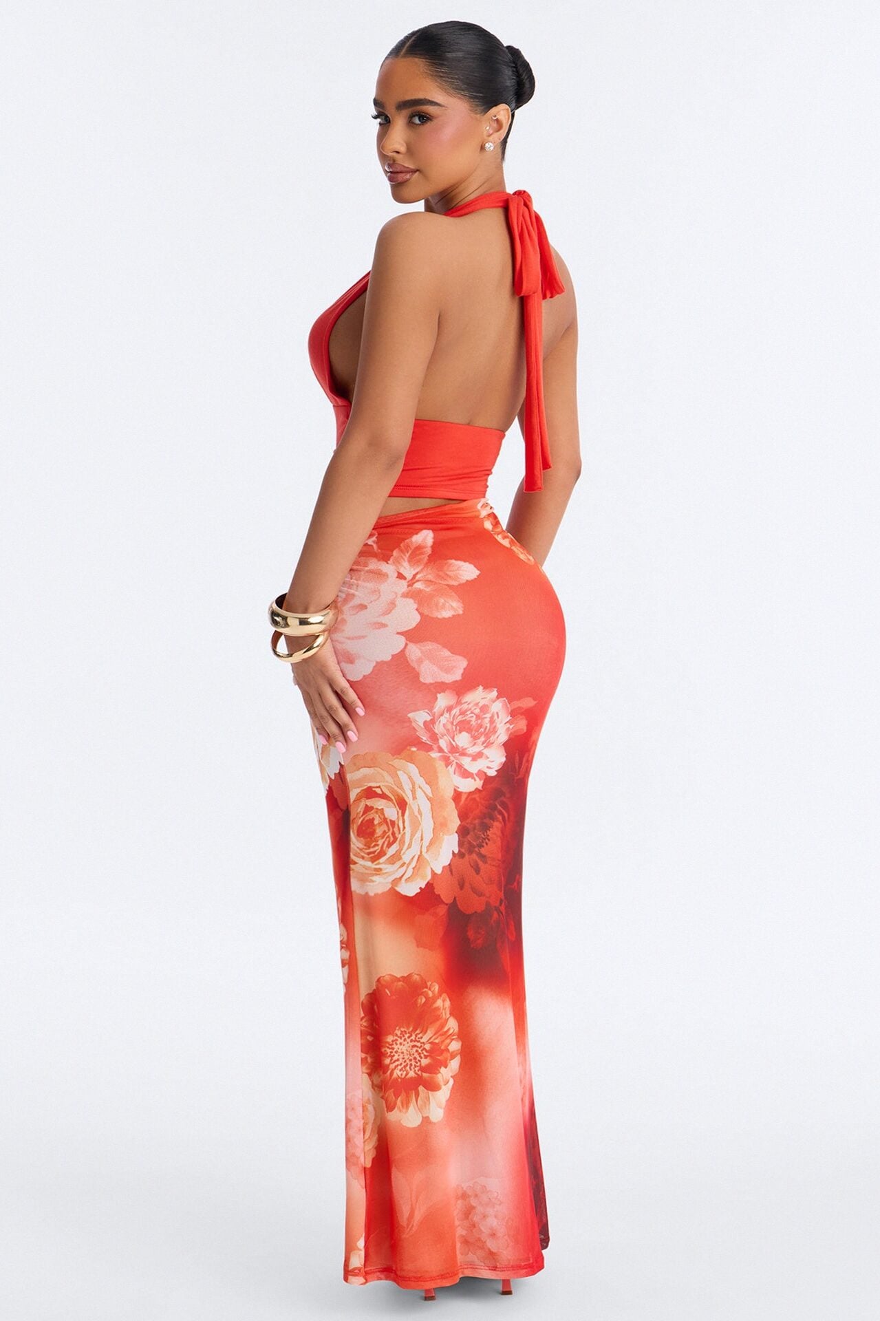 Ainslee Floral Mesh Maxi Dress - Orange/combo image 3