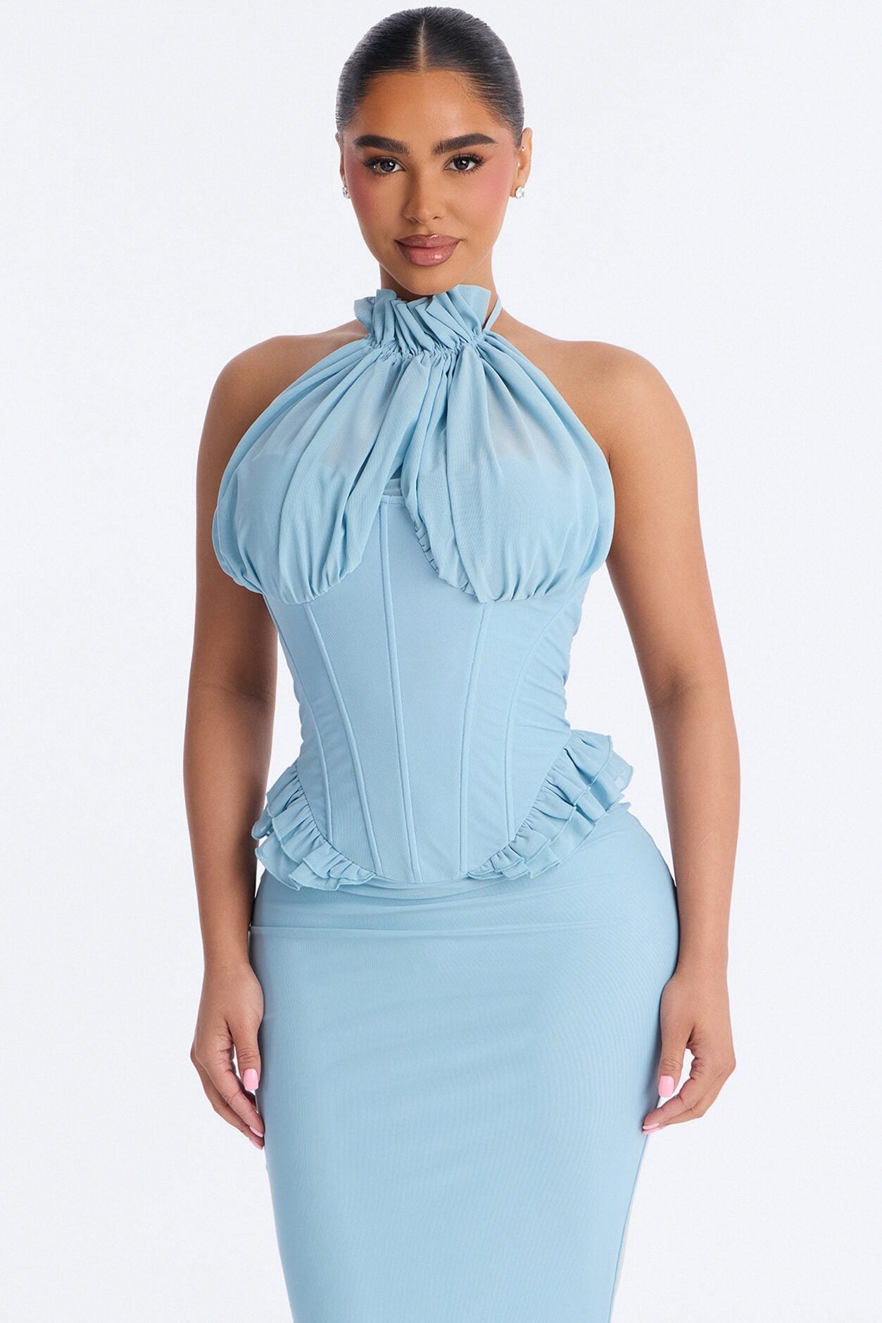 Vintage Mood Mesh Maxi Dress - Dusty Blue image 2