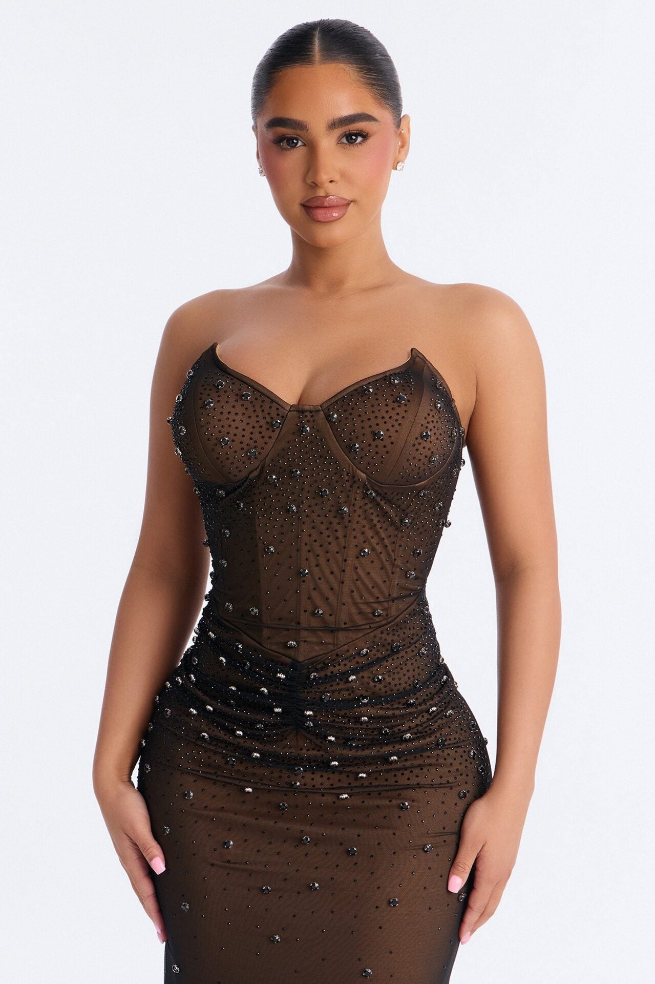 Zola Corset Rhinestone Mesh Gown - Black image 2