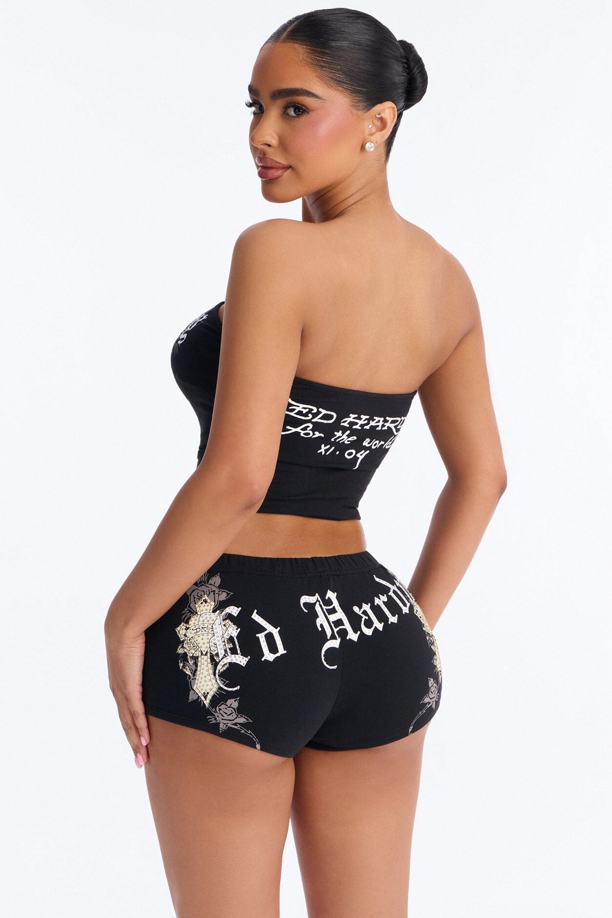 Ed Hardy Rose Cross Micro Short Set - Black image 3