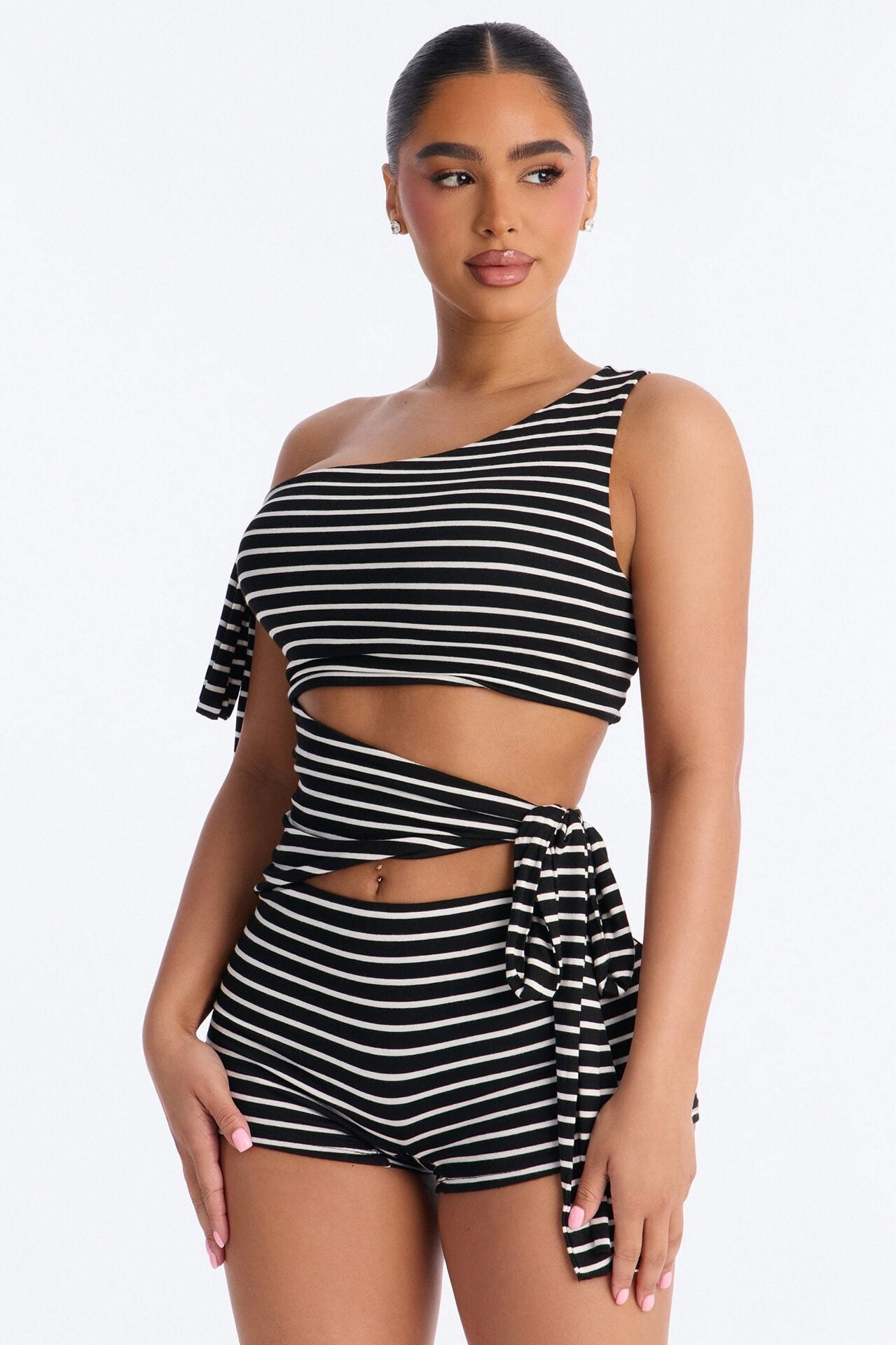 Rio Striped Cut Out Romper - Black/White image 2