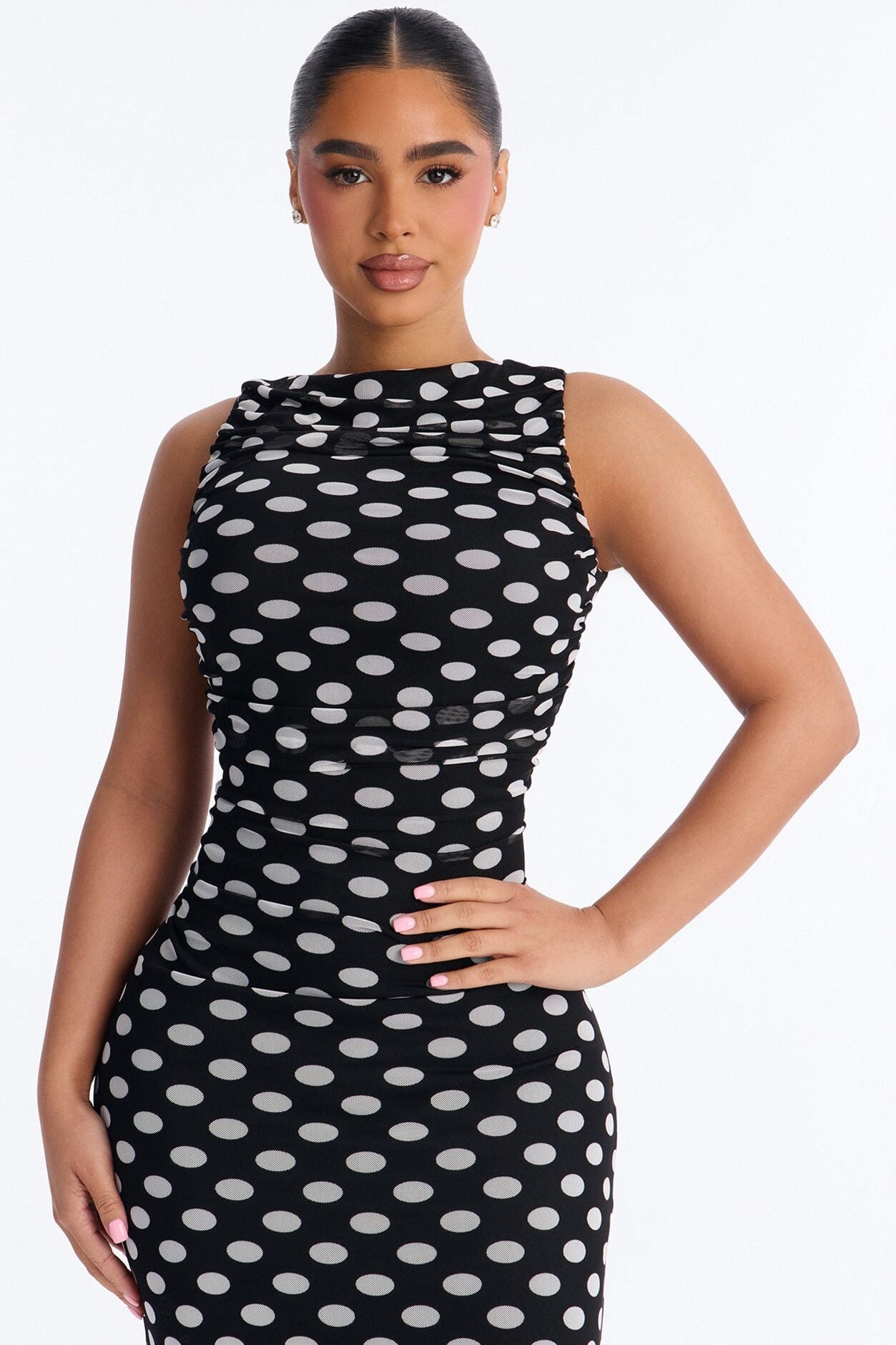 Rylee Polka Dot Mesh Maxi Dress - Black/White image 2