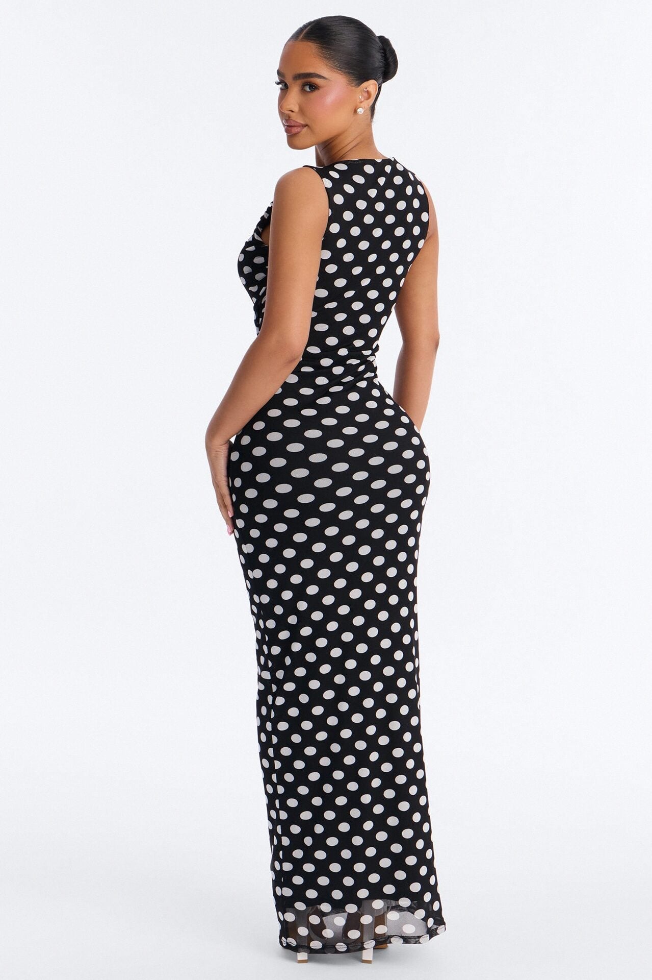 Rylee Polka Dot Mesh Maxi Dress - Black/White image 3
