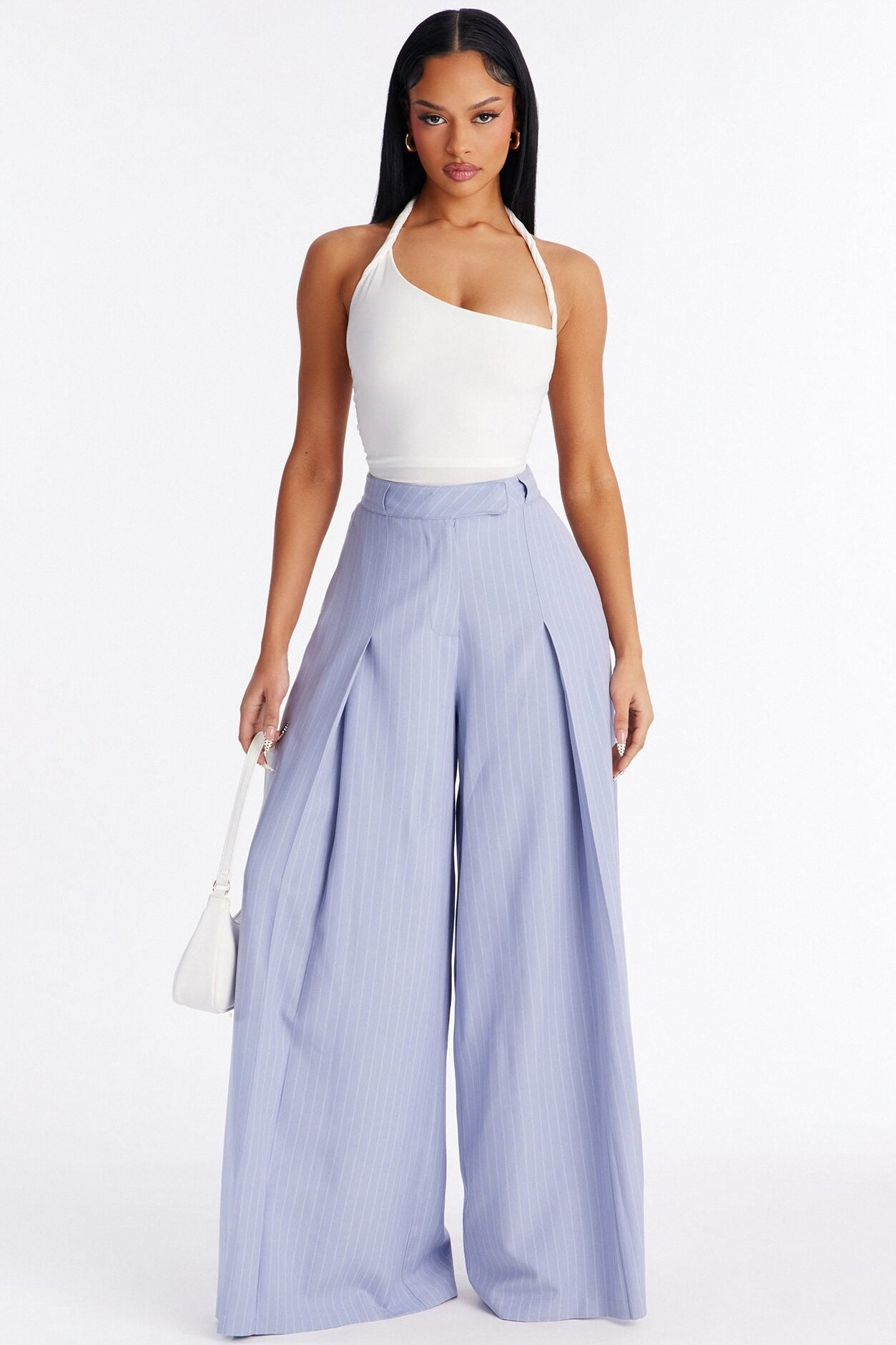 Maddy Asymmetrical Twist Ruched Halter Top - White image 2