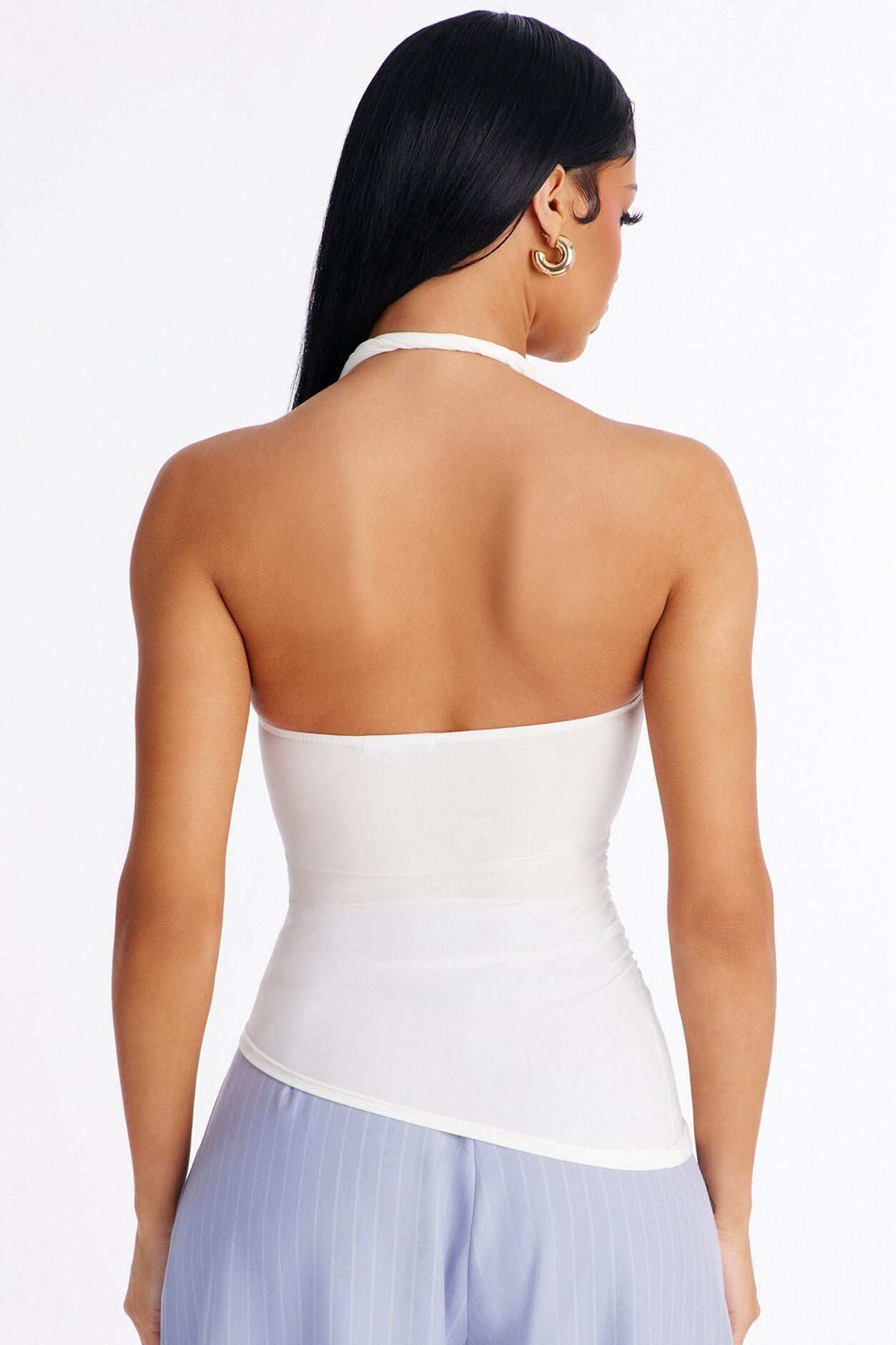 Maddy Asymmetrical Twist Ruched Halter Top - White image 3