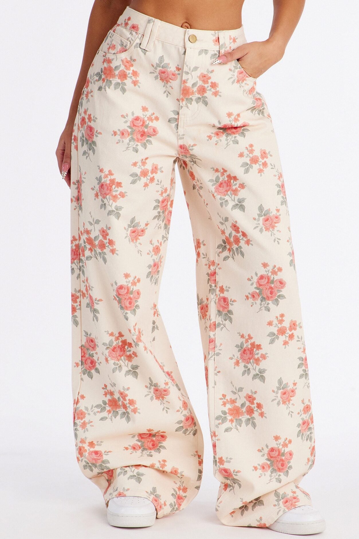Tea Time Floral Wide Leg Jeans - Cream/combo image 2
