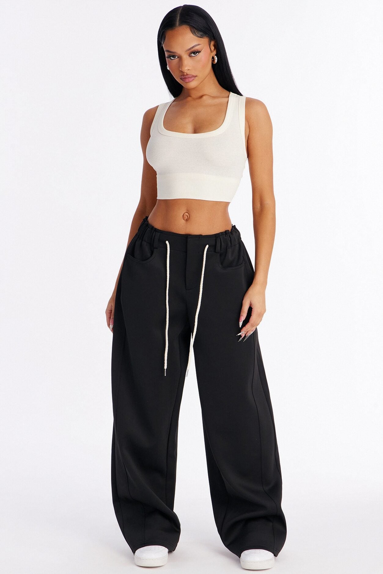 Don't Get Too Comfortable Low Rise Wide Leg Scuba Pant - Black image 2
