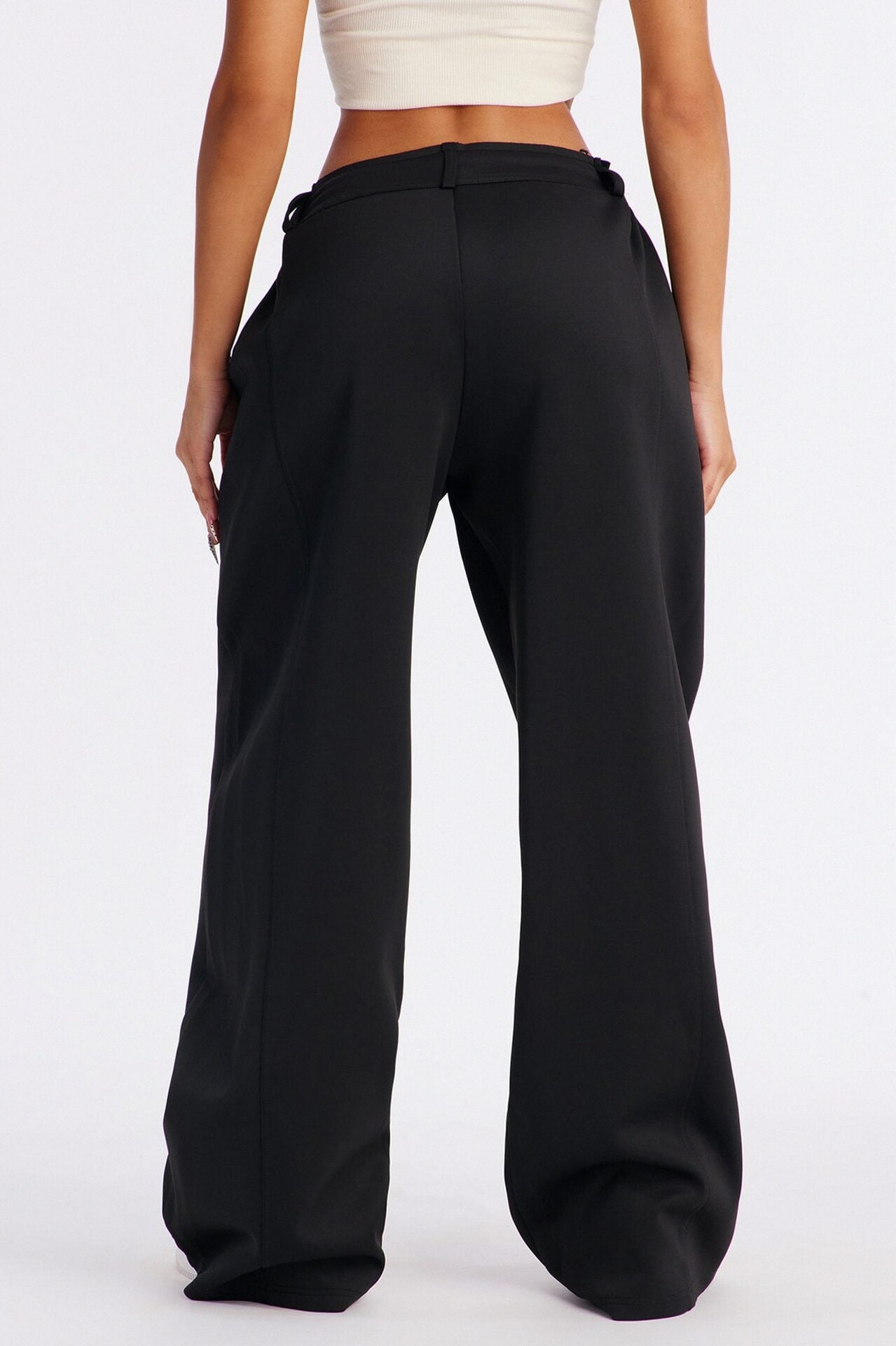 Don't Get Too Comfortable Low Rise Wide Leg Scuba Pant - Black image 3