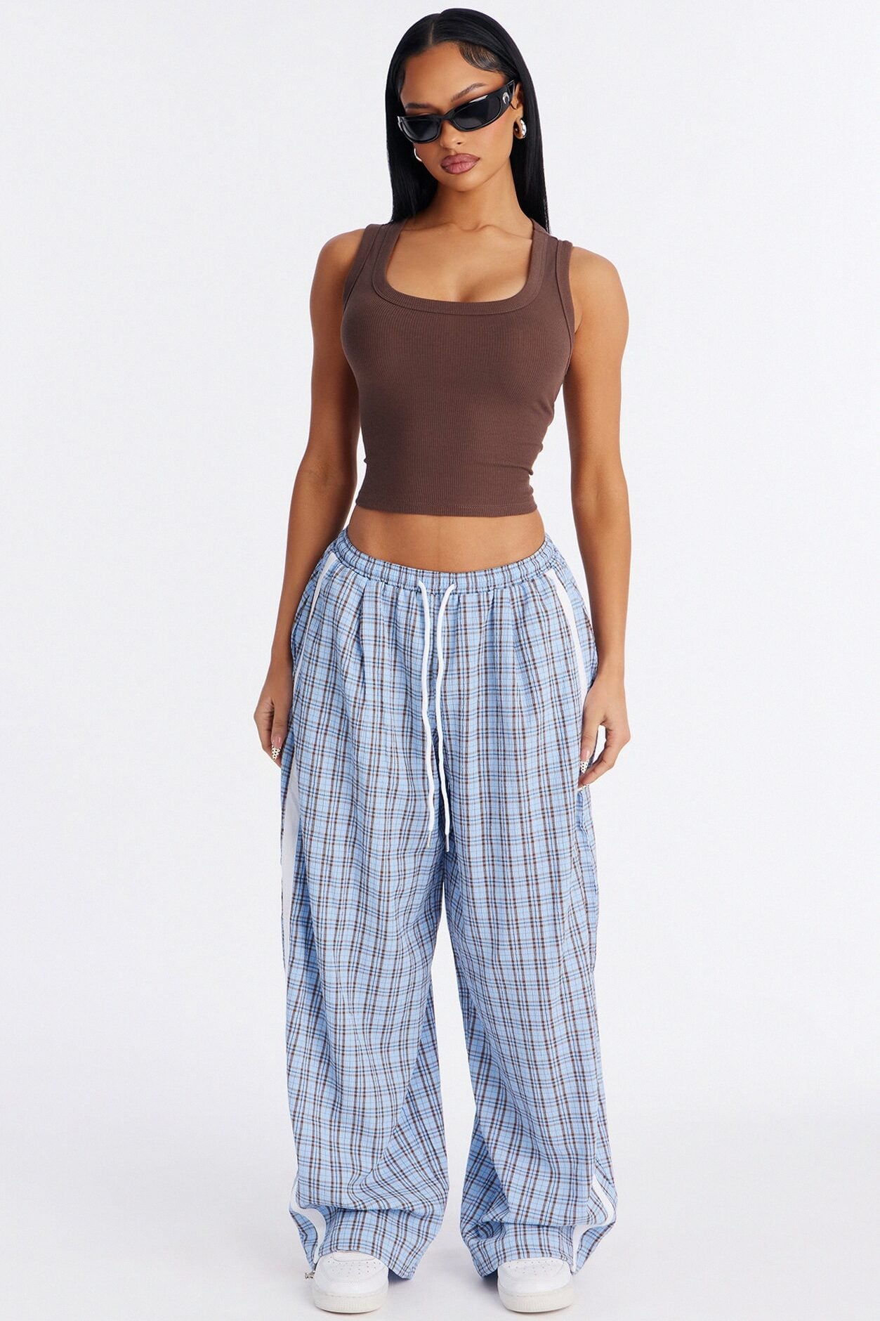 Kori Mid Rise Plaid Wide Leg Pant 31″ - Blue/combo image 2