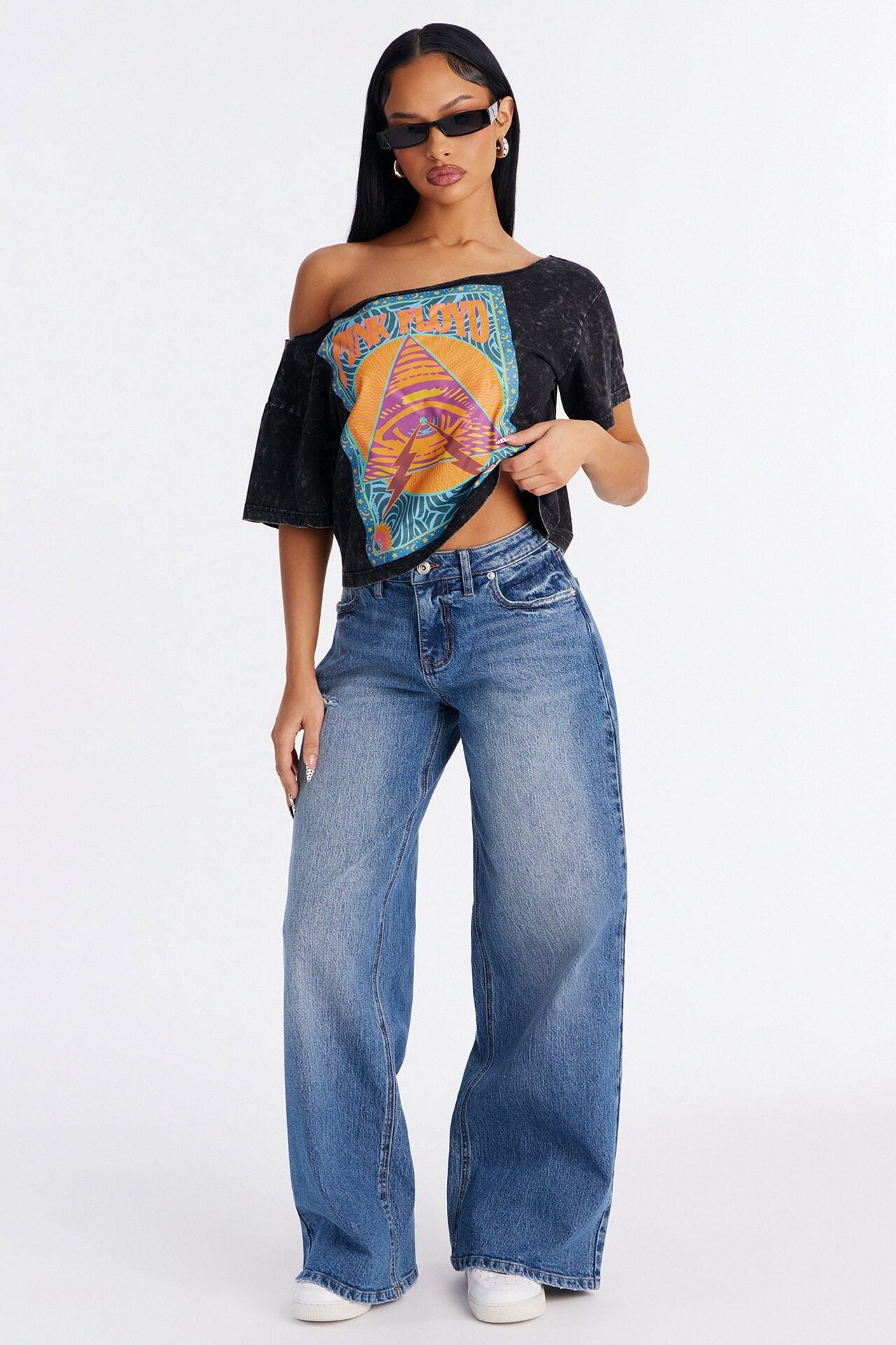 Pink Floyd Washed Off Shoulder Tee - Black Wash image 2