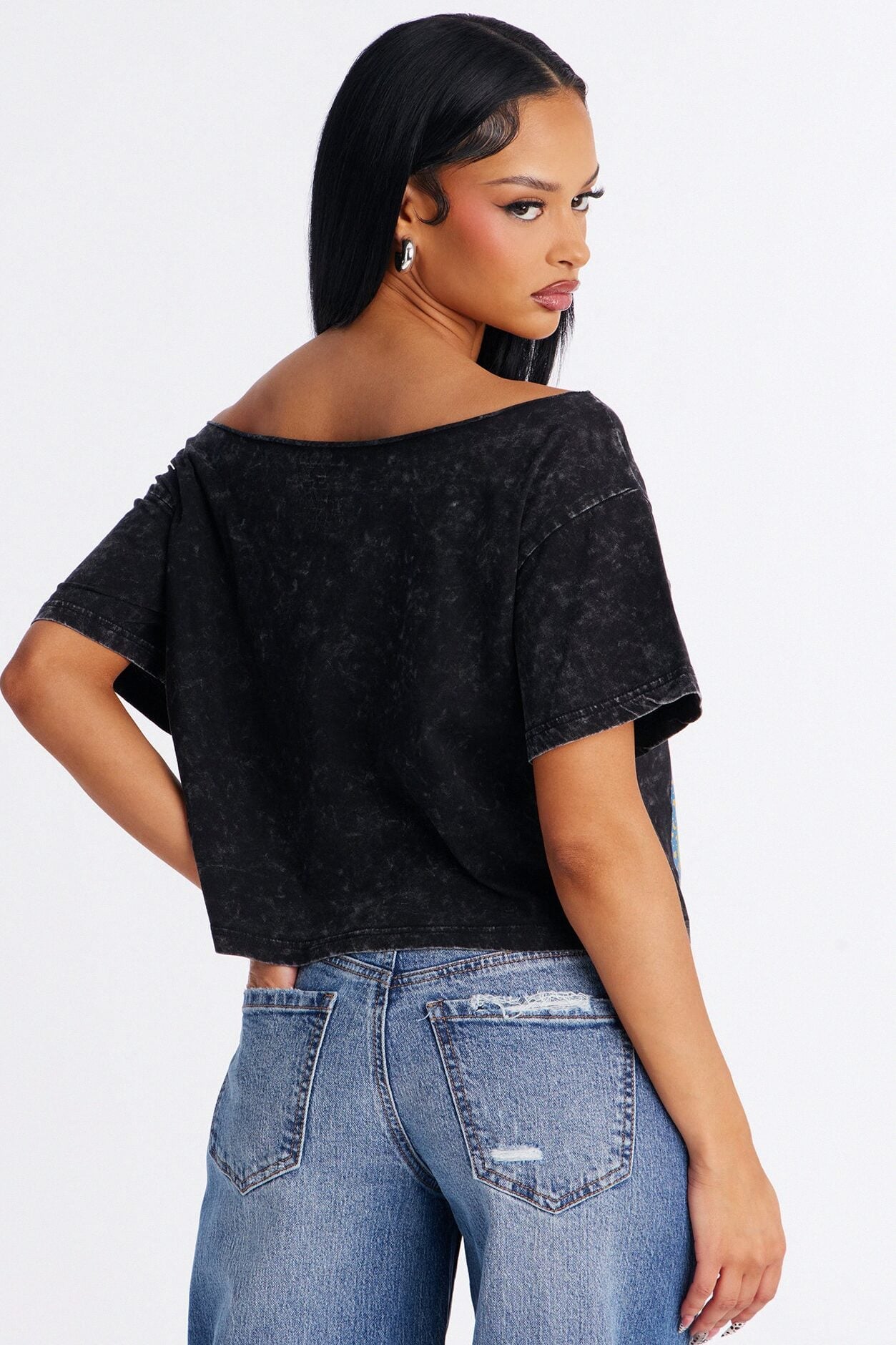 Pink Floyd Washed Off Shoulder Tee - Black Wash image 4