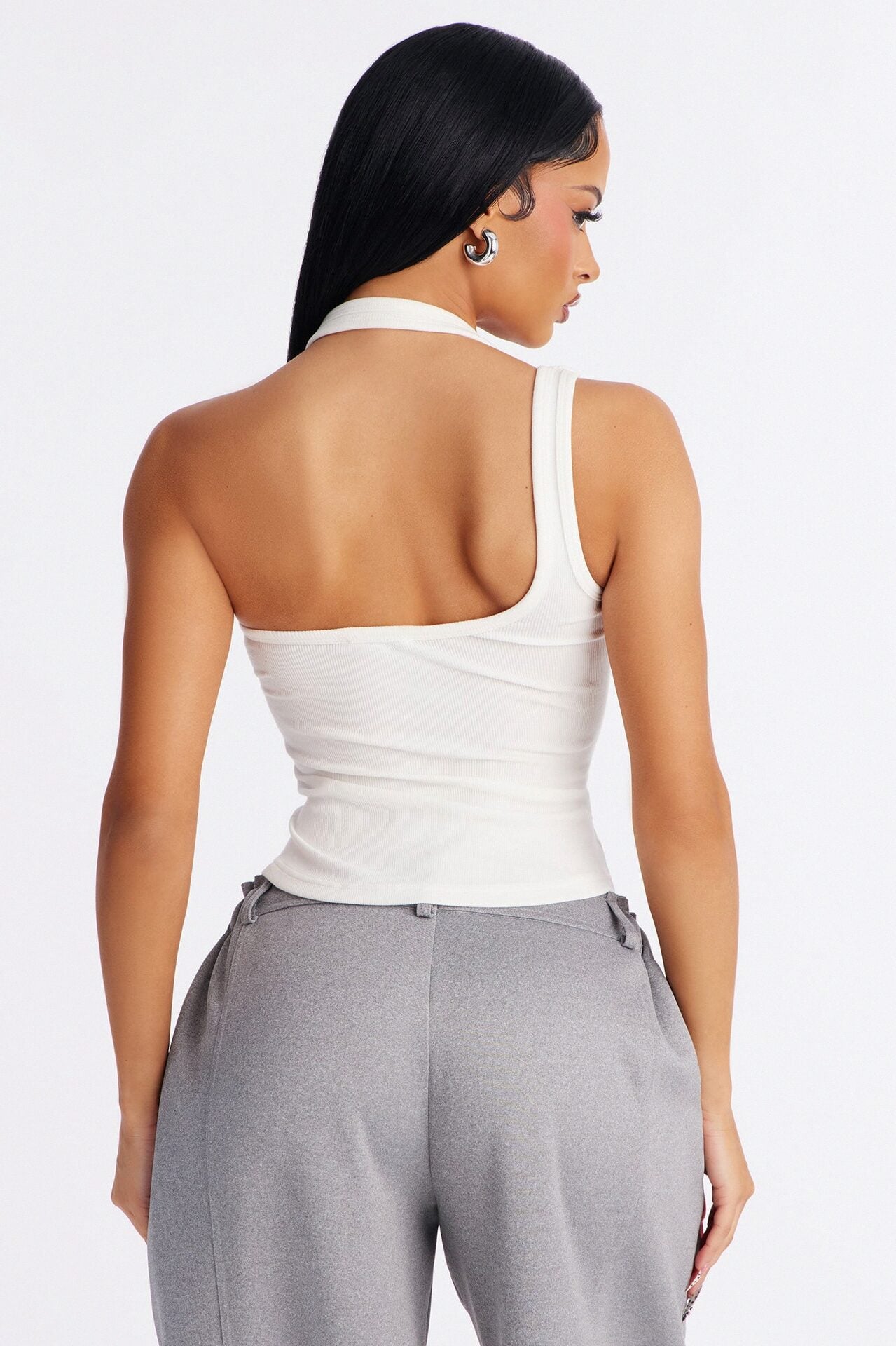 City Streets Ribbed Layered Off Shoulder Halter Top - White image 4