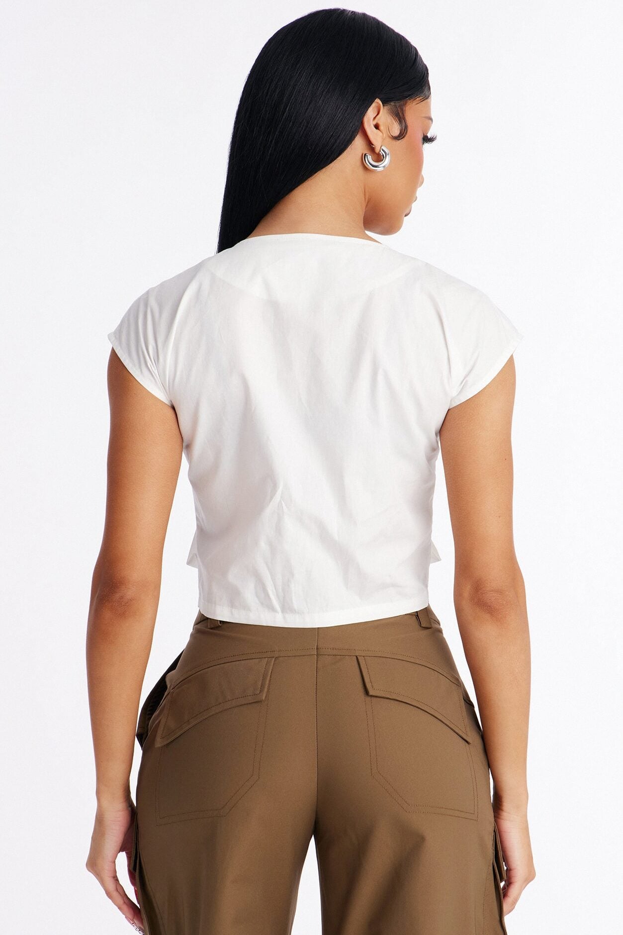 City Steps Front Zip Poplin Top - White image 3