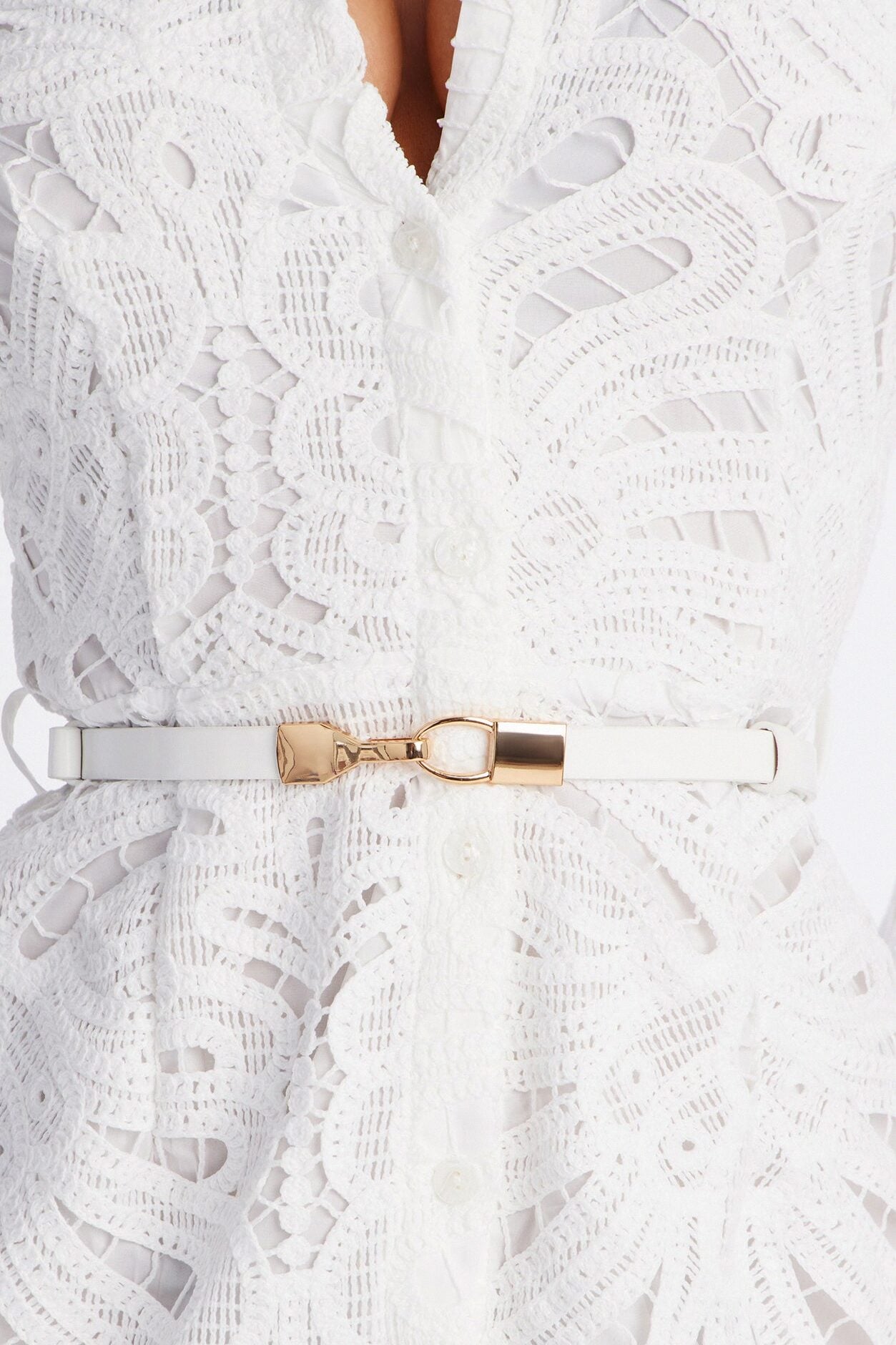 Annette Belted Lace Midi Dress - White image 3