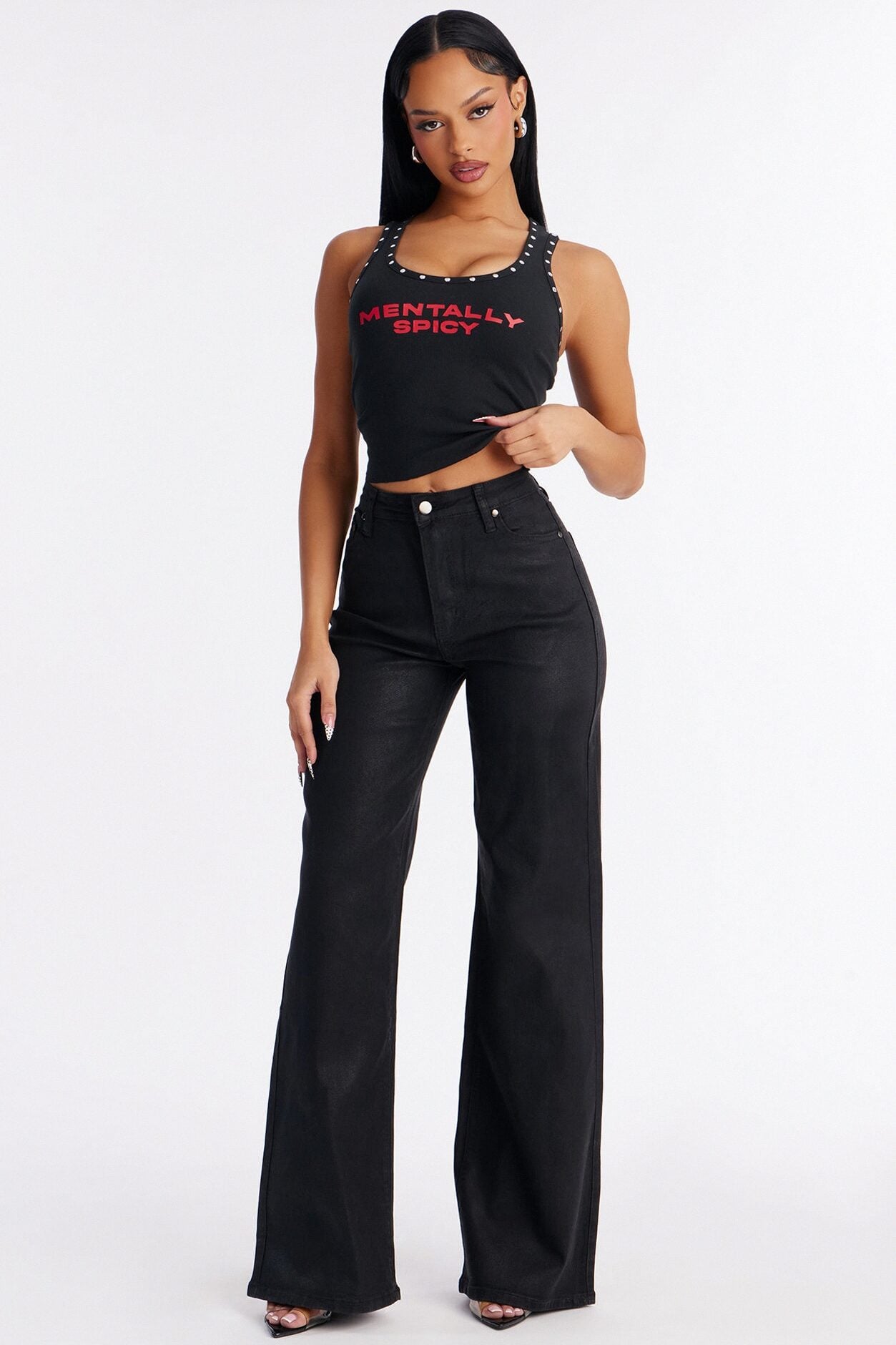Mentally Spicey Studded Tank - Black image 2