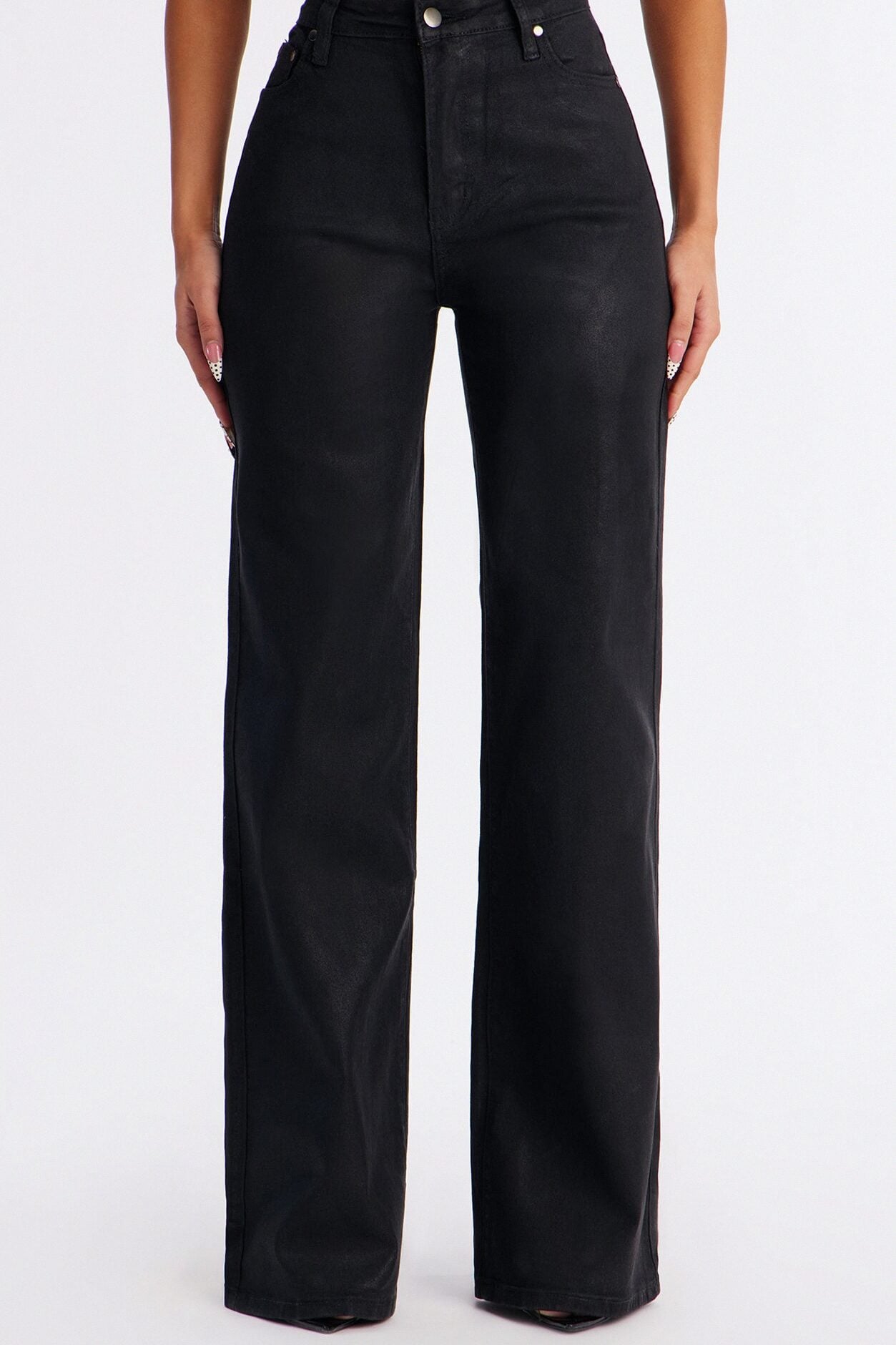 This Century Coated Stretch Wide Leg Jeans - Black image 3