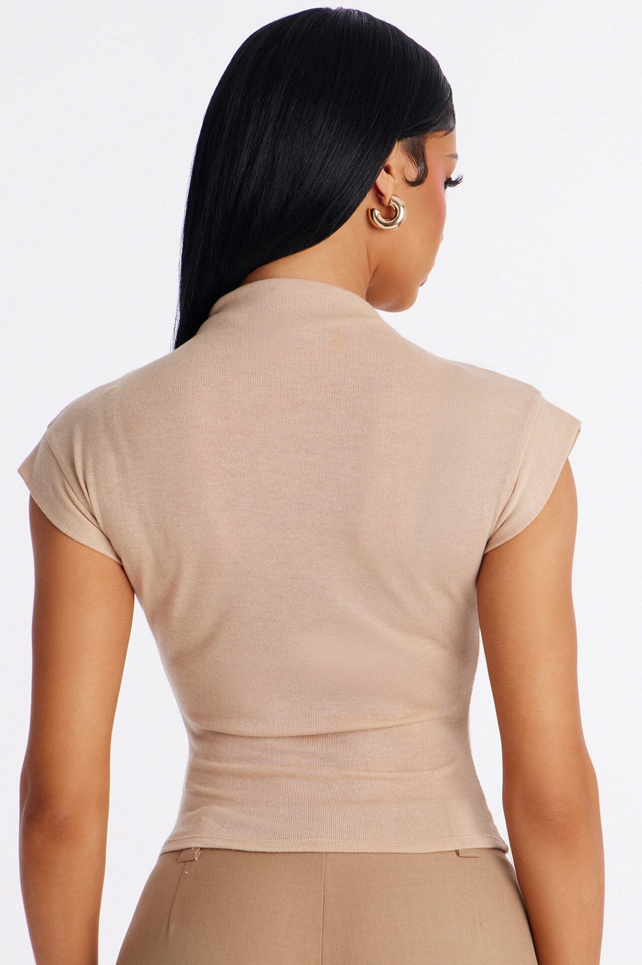 Serene Sculpt Mock Neck Short Sleeve Corset Top - Taupe image 3