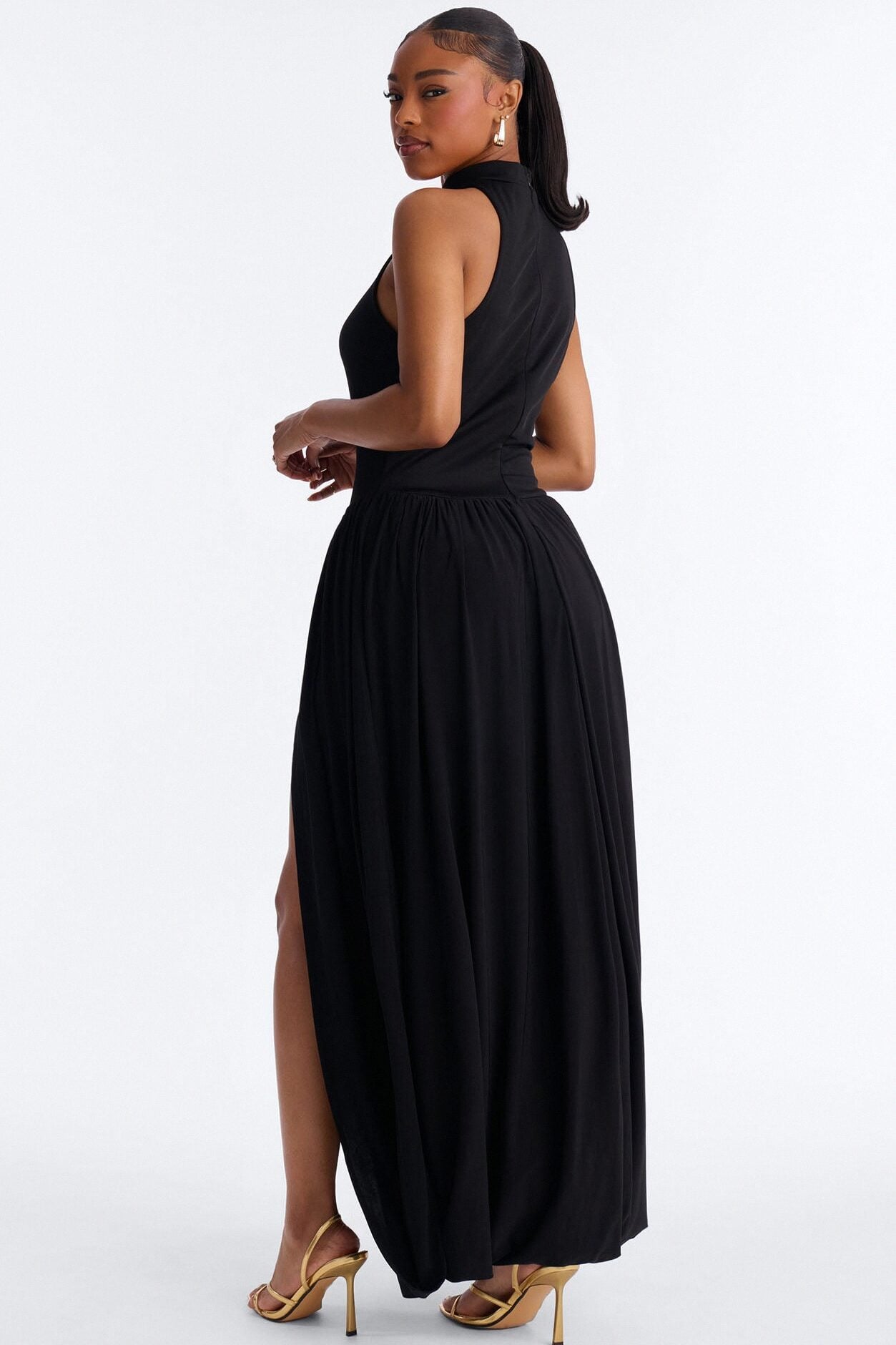 Classic Charm Drop Waist Maxi Dress - Black image 4
