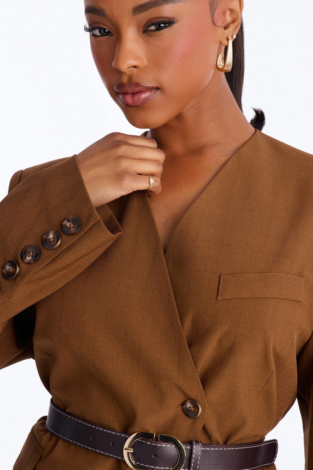 Marayah Belted Blazer Pant Set - Brown image 3