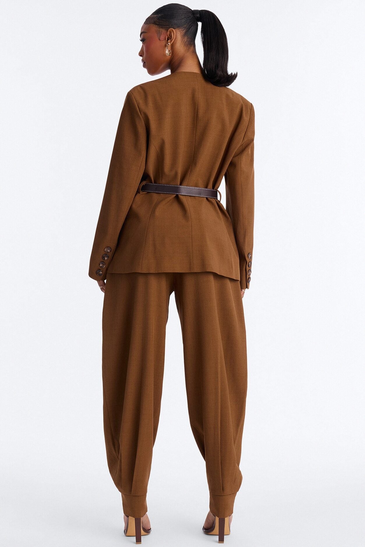 Marayah Belted Blazer Pant Set - Brown image 4
