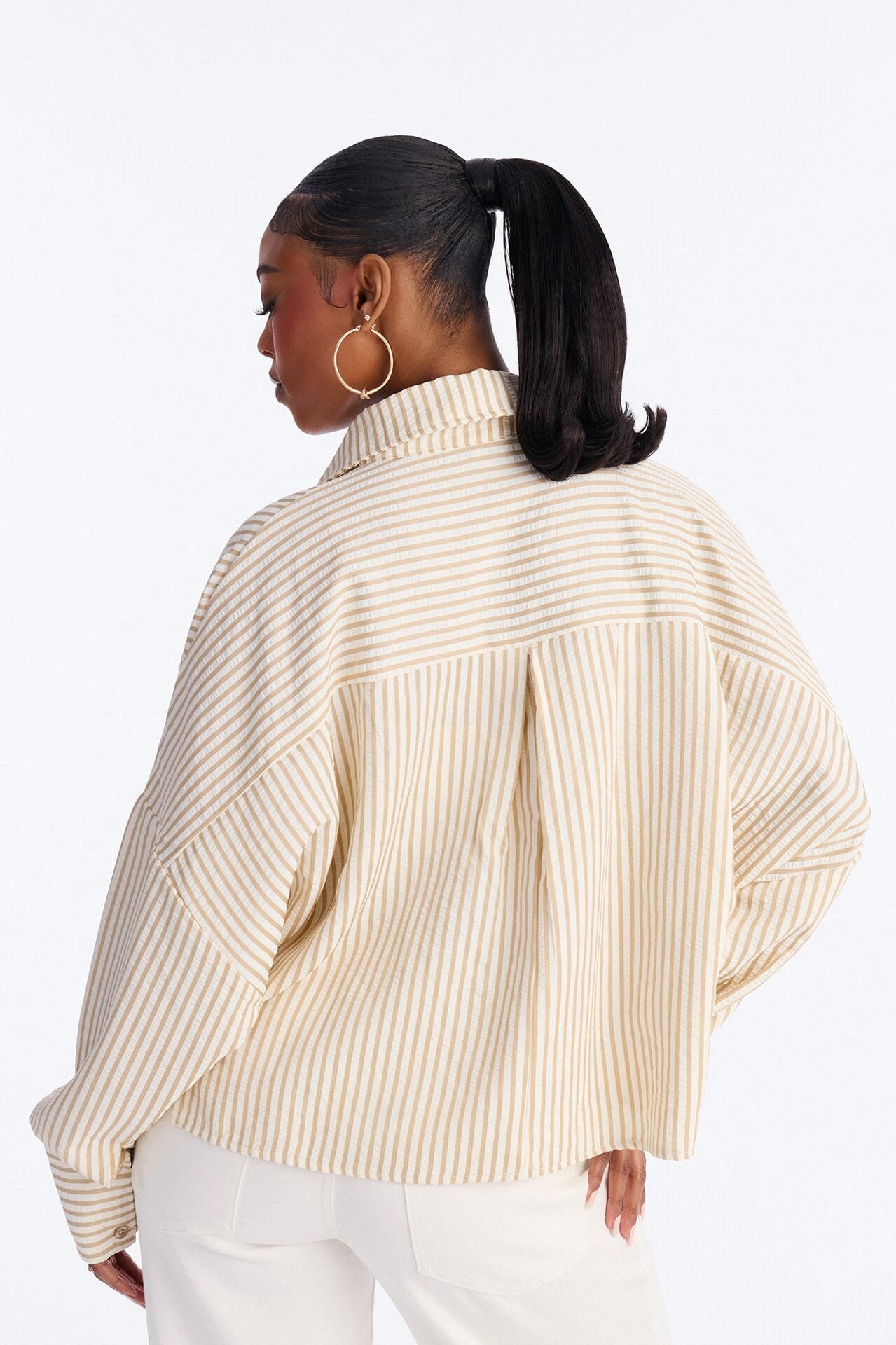Stay Curious Oversized Stripe Shirt - Taupe image 4