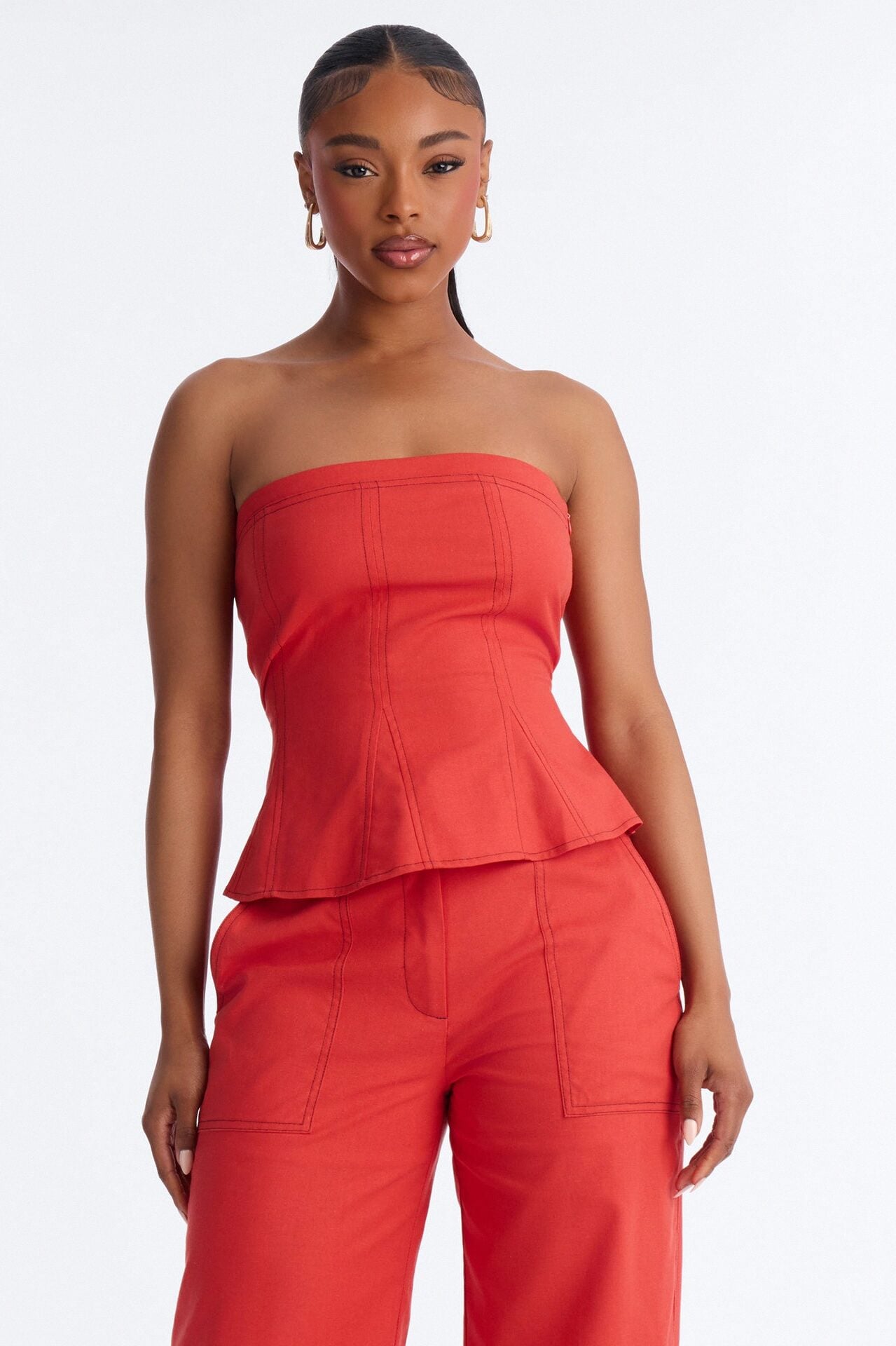 Olivia Linen Strapless Pant Set - Red image 2