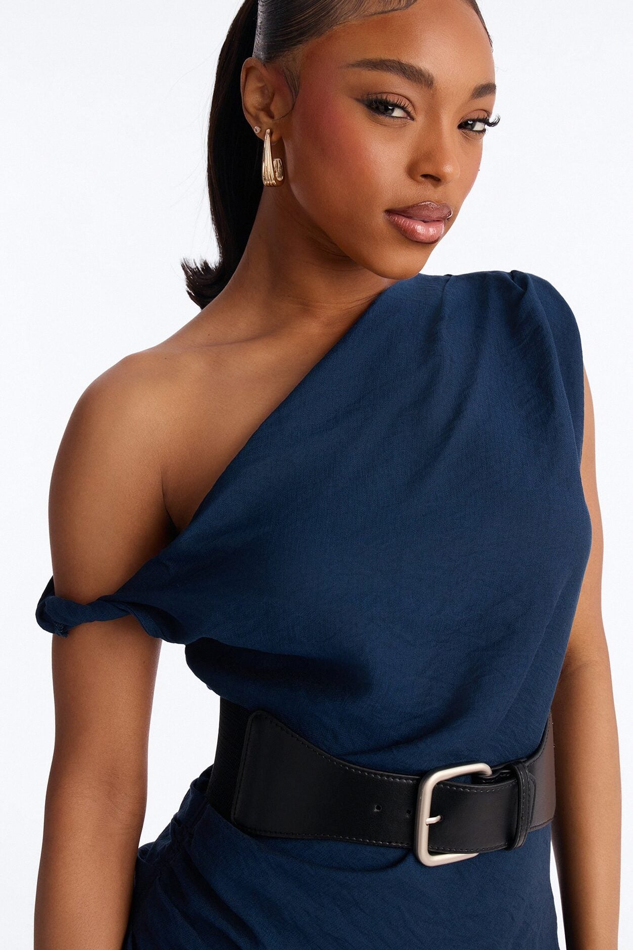 Willow Belted Asymmetrical Pant Set - Navy image 3