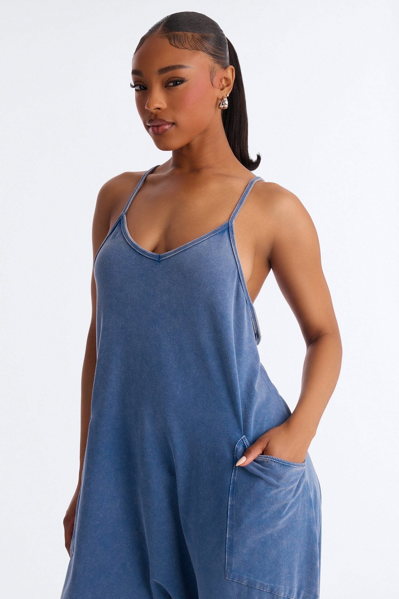 Baggy Days Washed Wide Leg Jumpsuit - Blue image 2