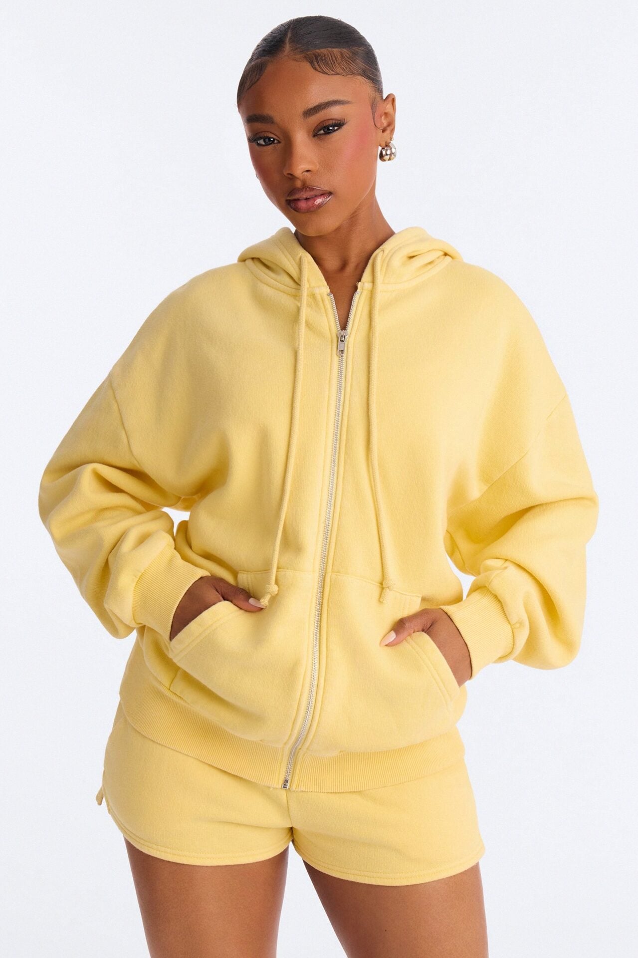 On The Run Washed Fleece Short Set - Yellow image 2
