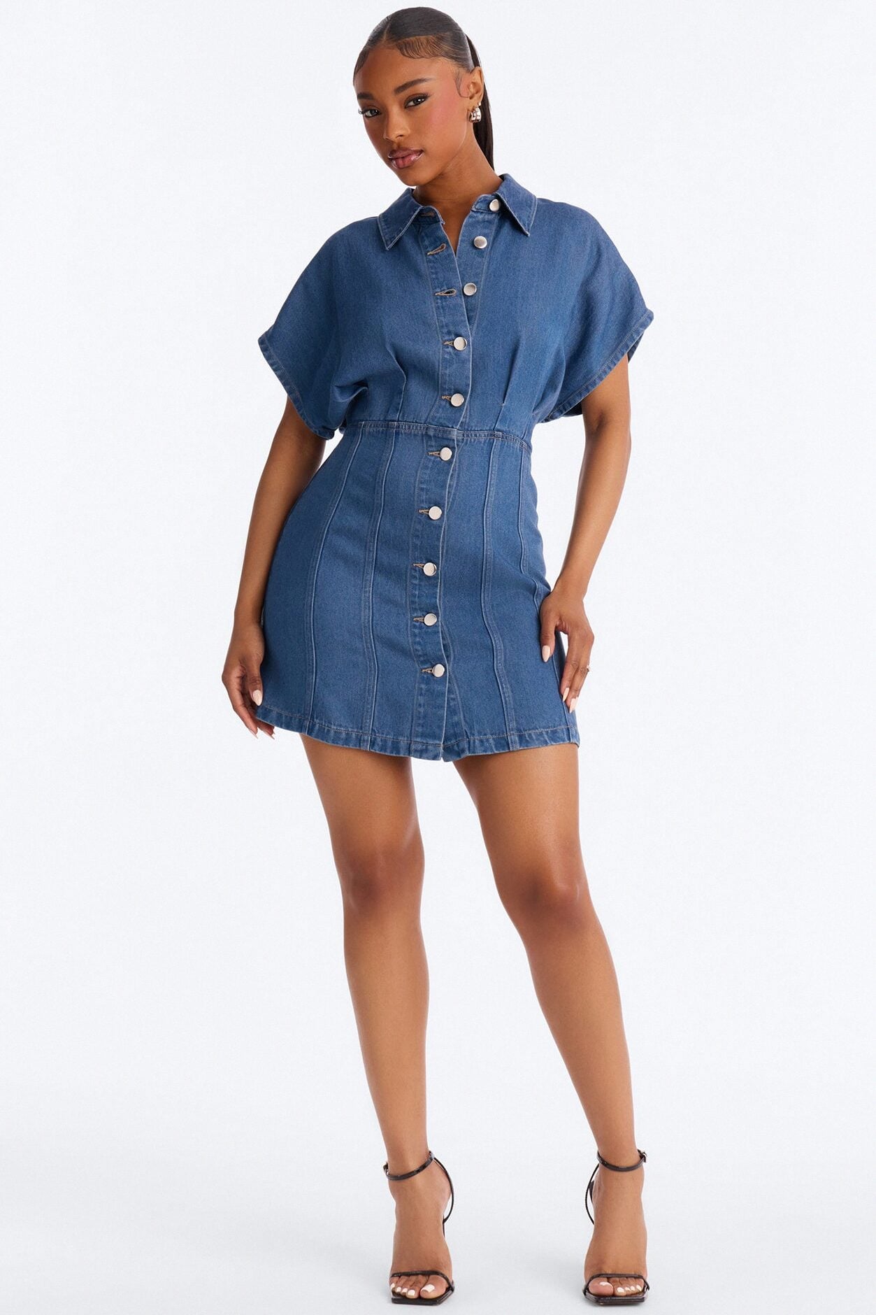 Allise Short Sleeve Denim Mini Dress - Denim image 2