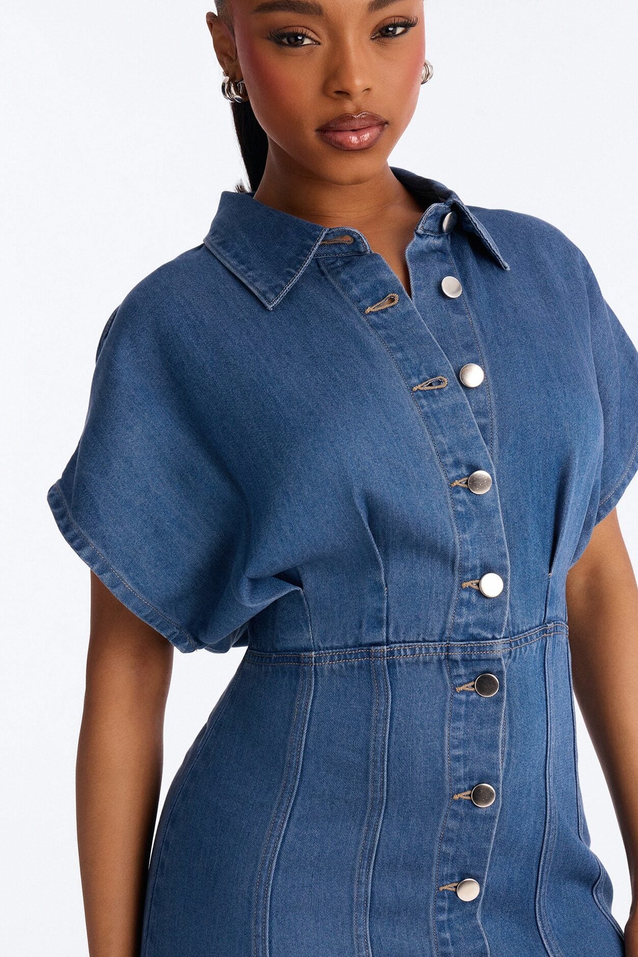 Allise Short Sleeve Denim Mini Dress - Denim image 3