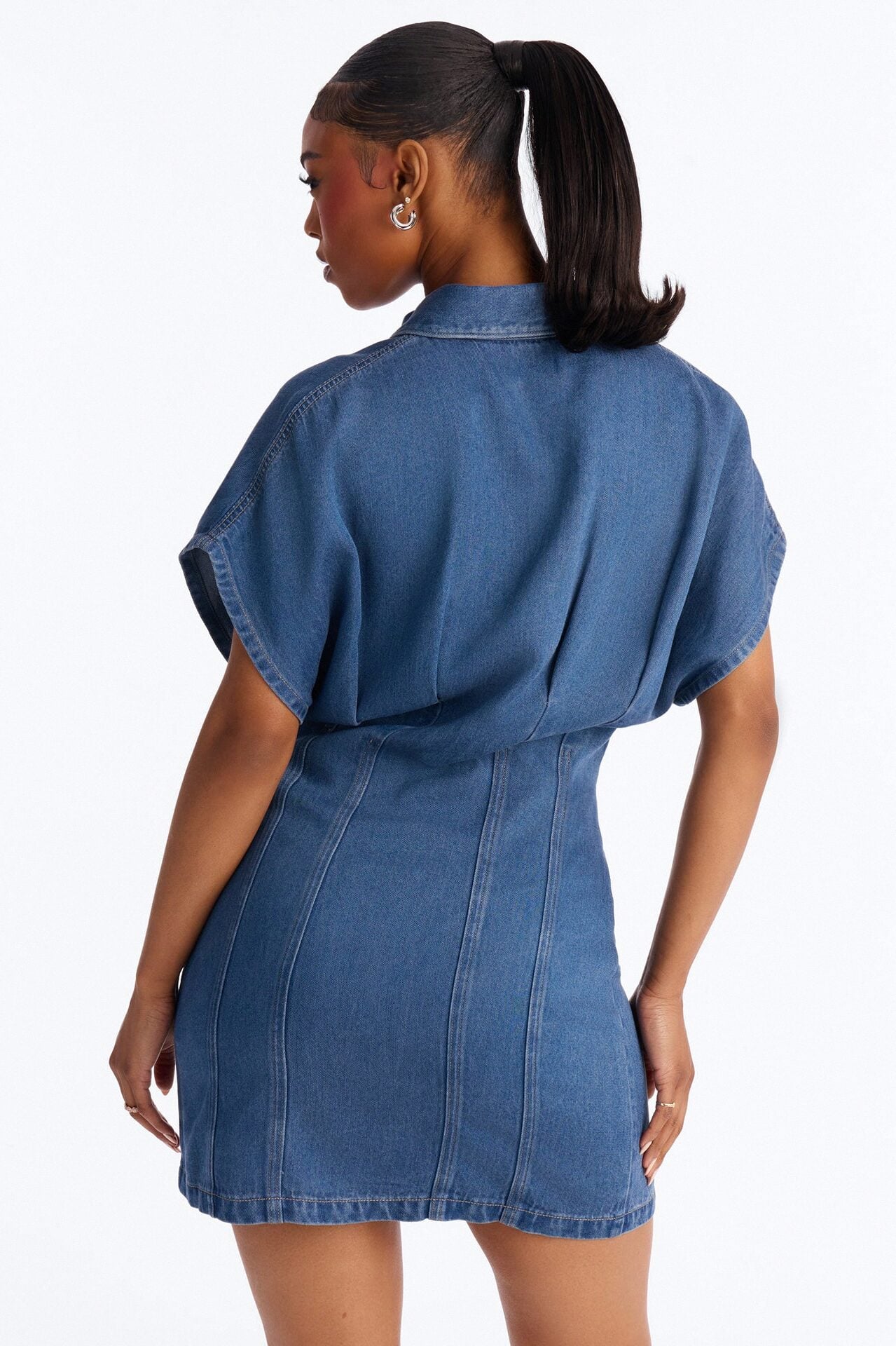 Allise Short Sleeve Denim Mini Dress - Denim image 4