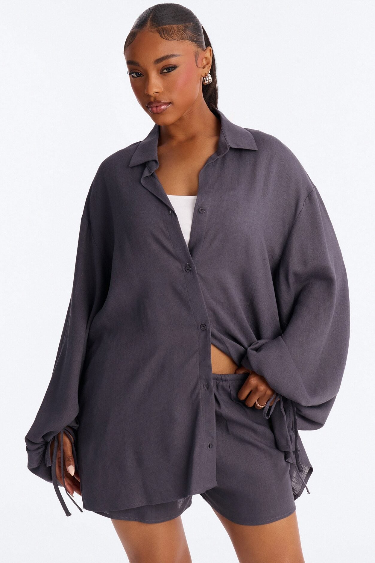 Corinne Linen Short Set - Charcoal image 2