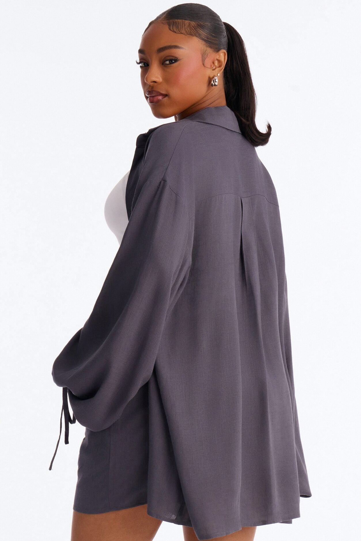 Corinne Linen Short Set - Charcoal image 4