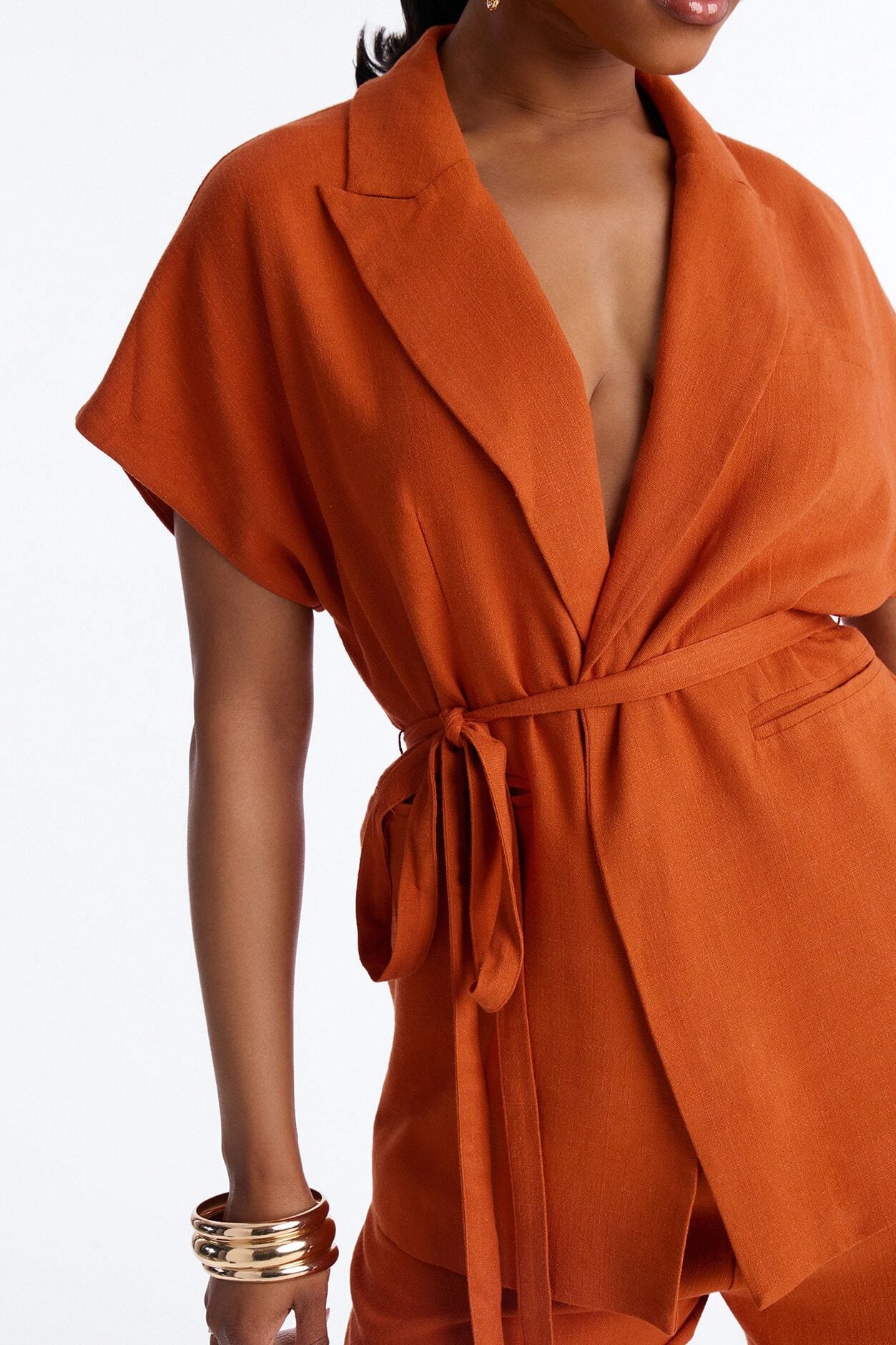 Vanna Linen Tie Waist Pant Set - Rust image 3