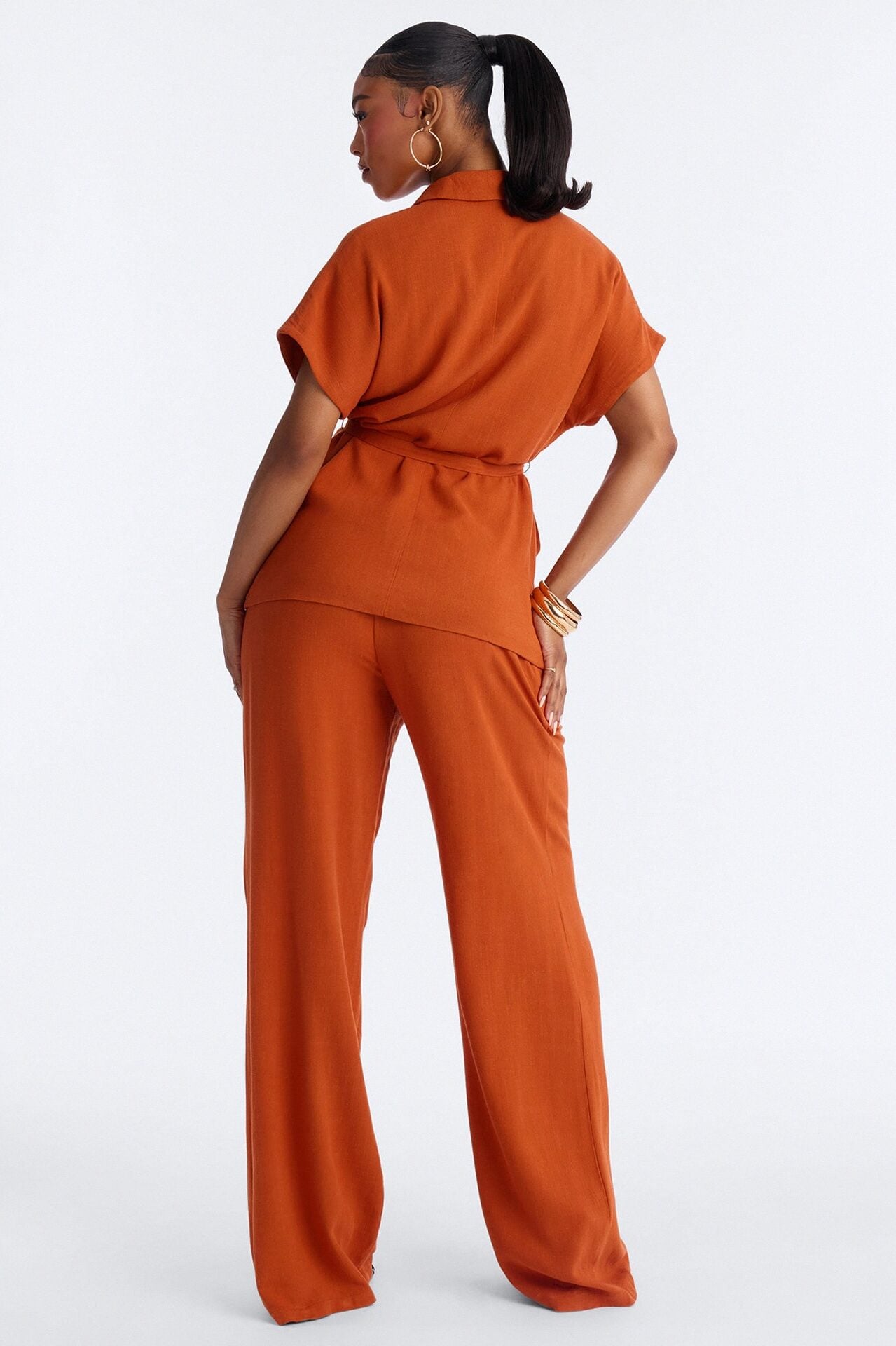 Vanna Linen Tie Waist Pant Set - Rust image 4