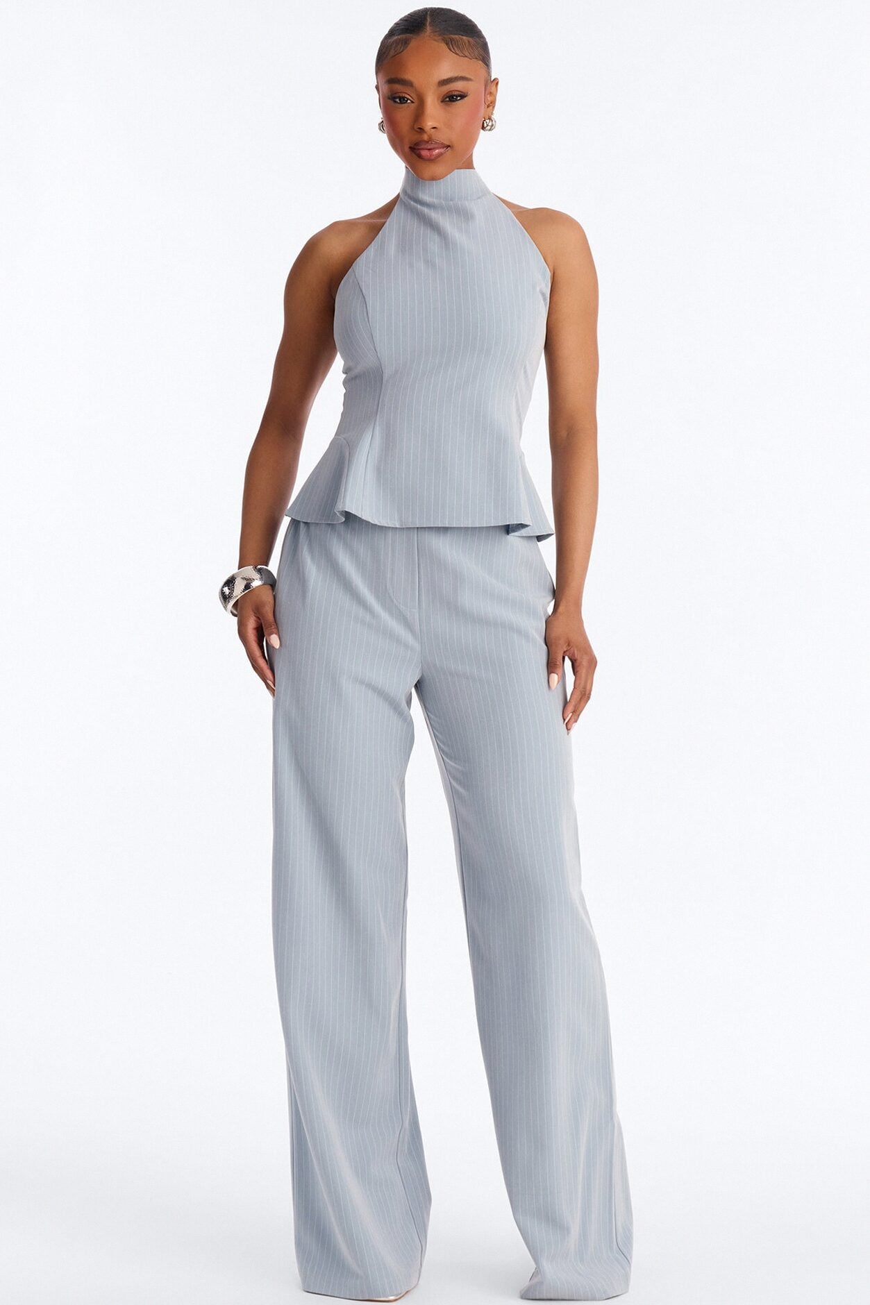 Alice Halter Pinstripe Pant Set - Light Blue image 5