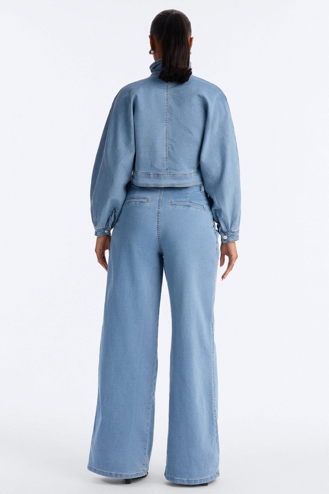 Fade Into You Jacket Knit Denim Pant Set - Denim image 3