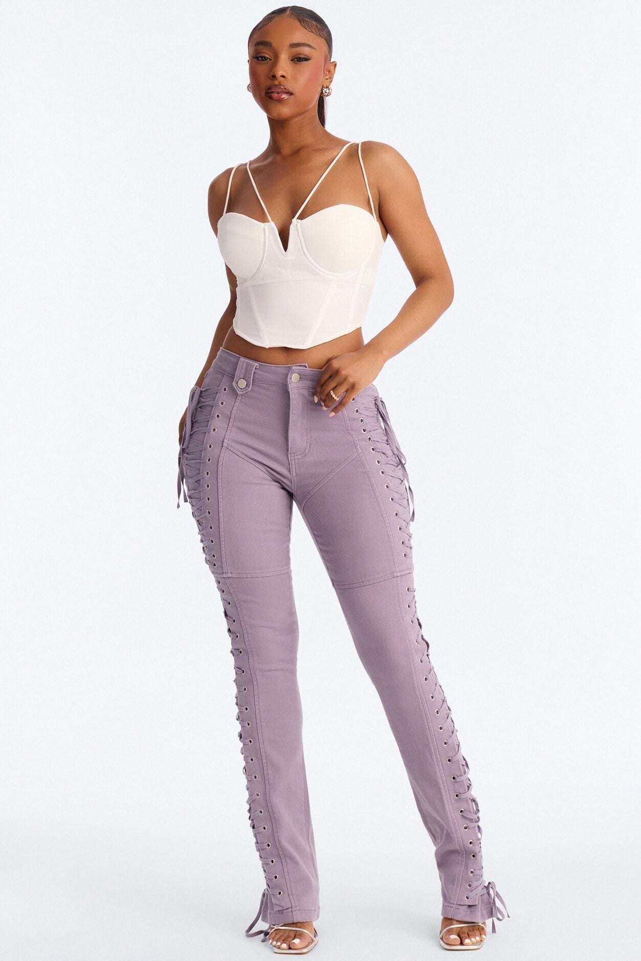 After Hours Lace Up Flare Pant - Lilac image 2