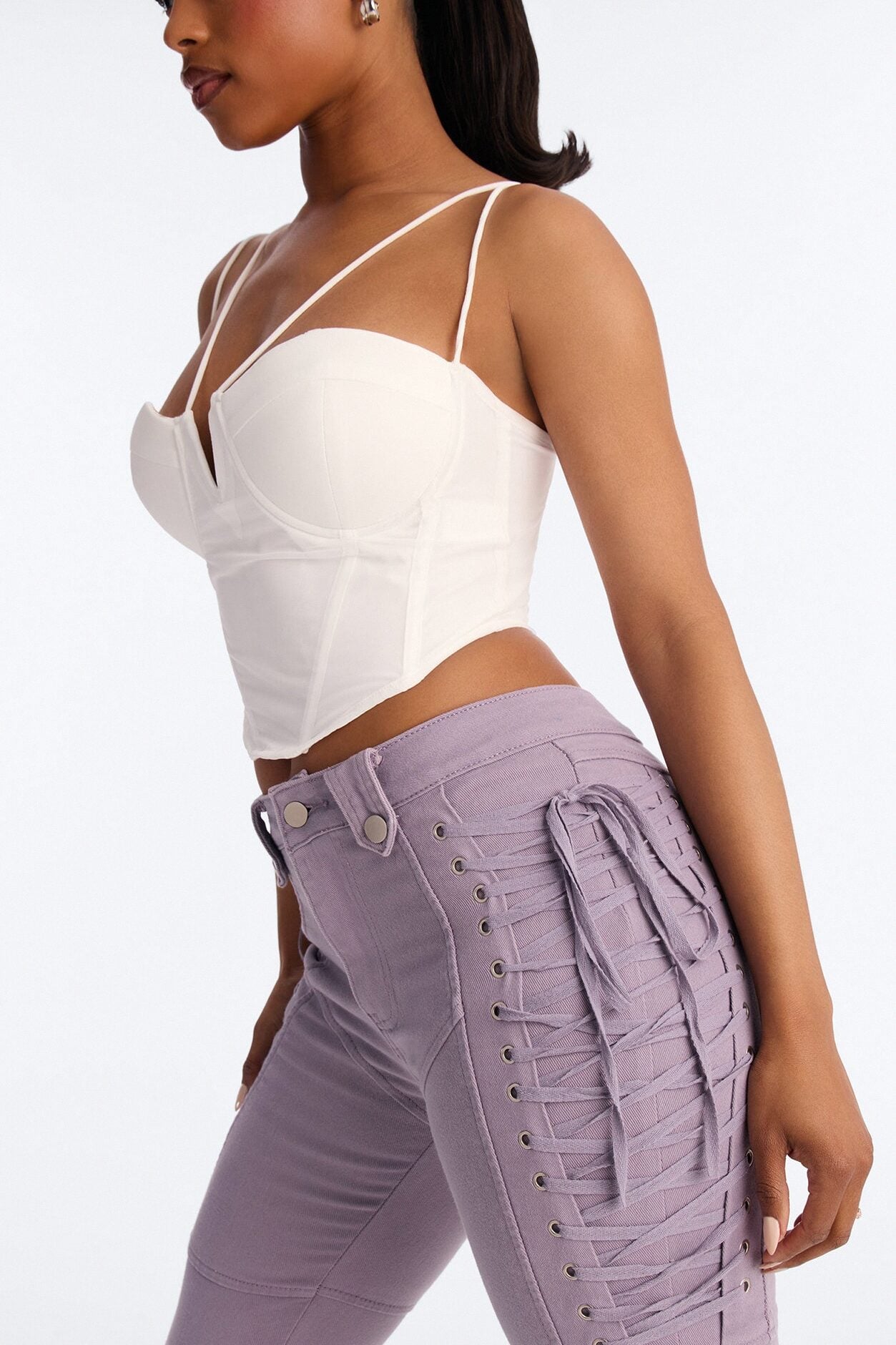 After Hours Lace Up Flare Pant - Lilac image 3