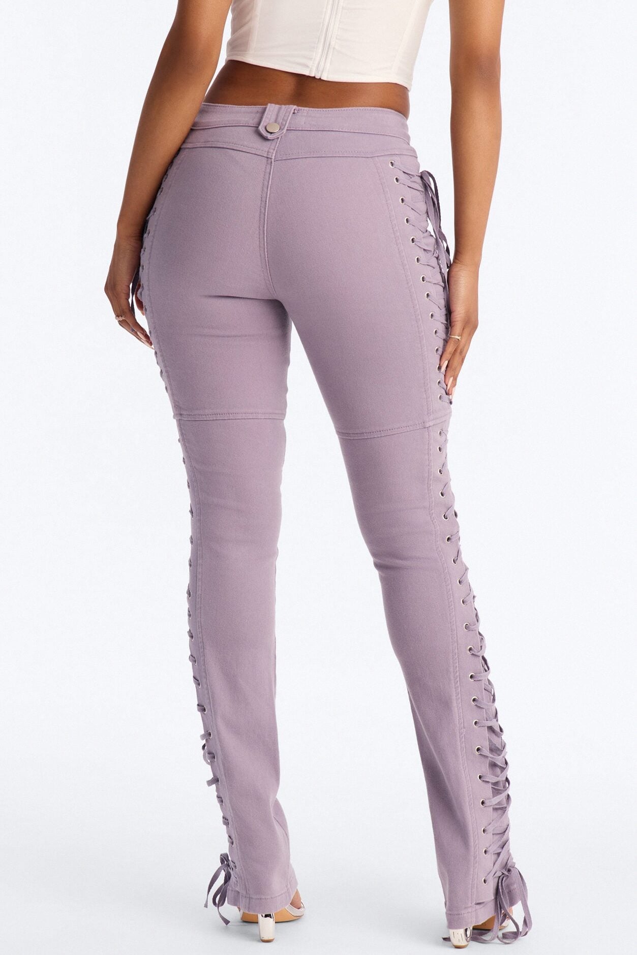 After Hours Lace Up Flare Pant - Lilac image 4