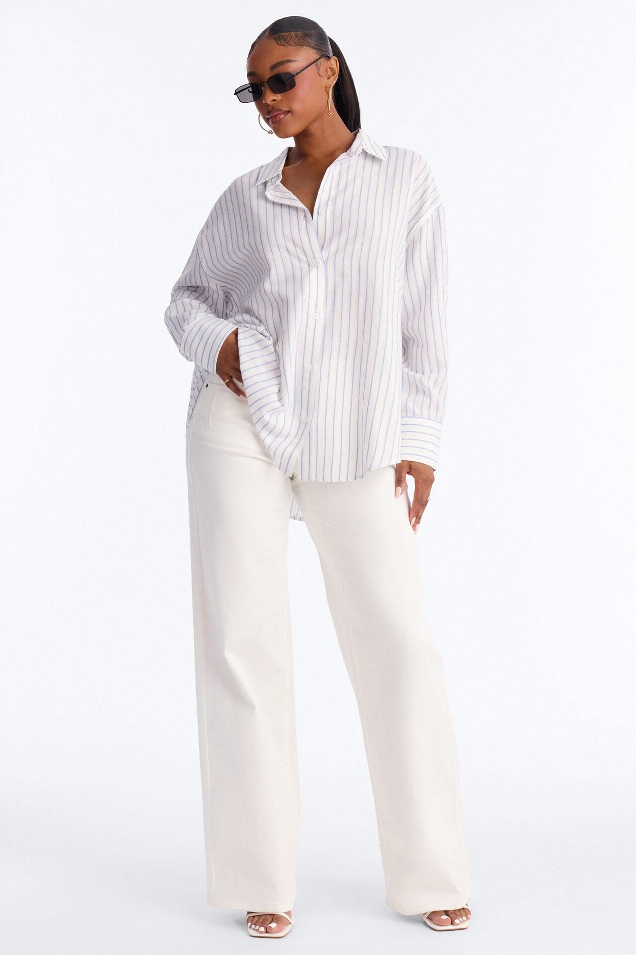 Weekend Mood Oversized Stripe Linen Shirt - Blue/combo image 2